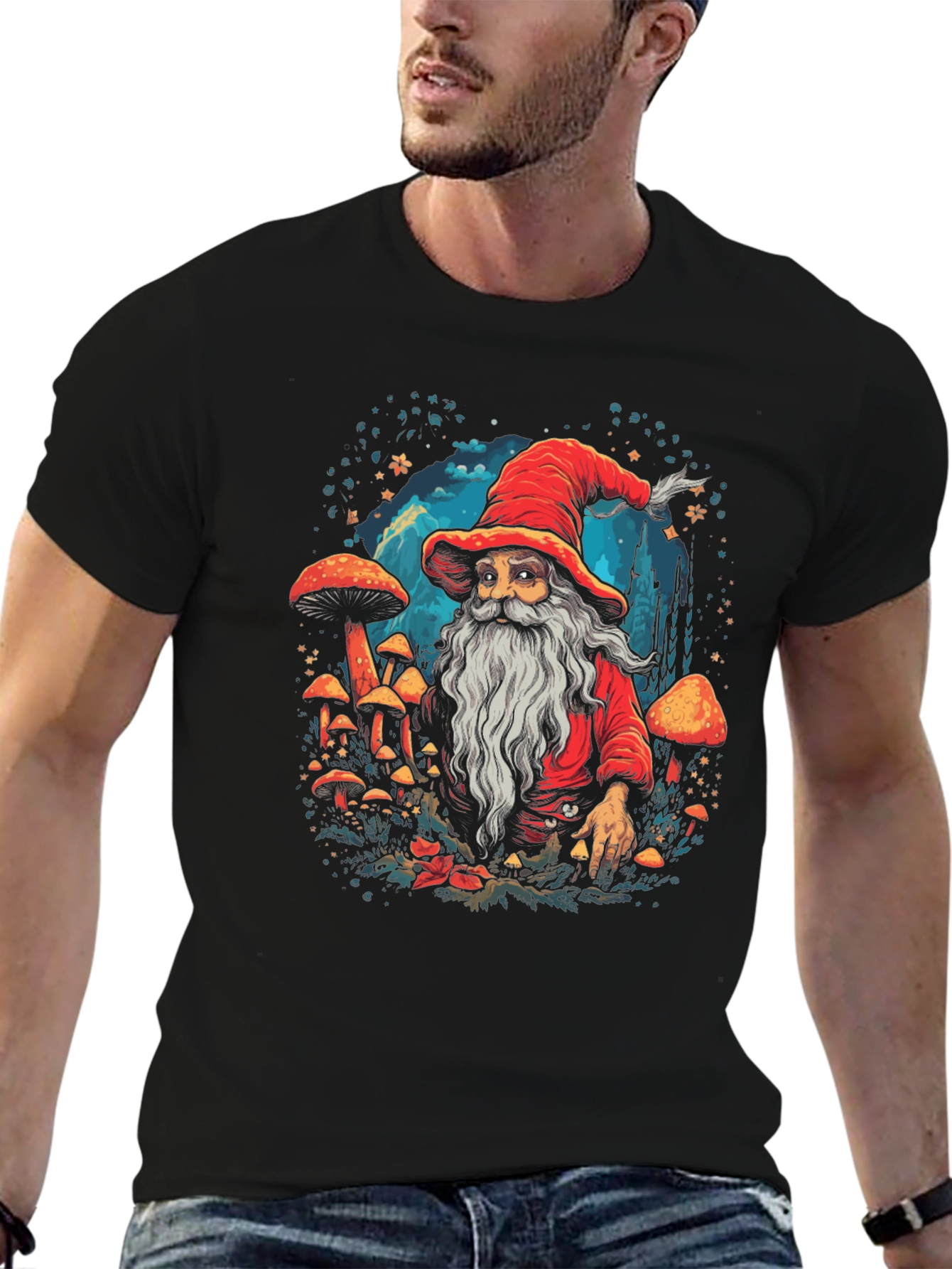 Wizard & Mushroom Graphic T-Shirt