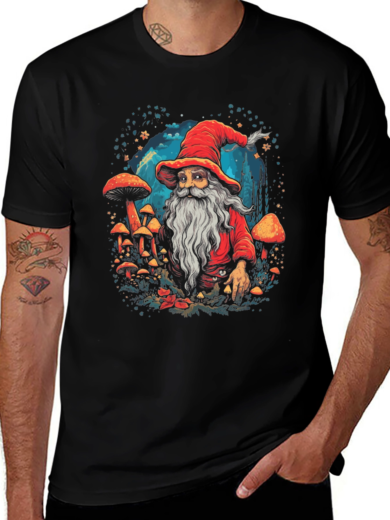 Wizard & Mushroom Graphic T-Shirt