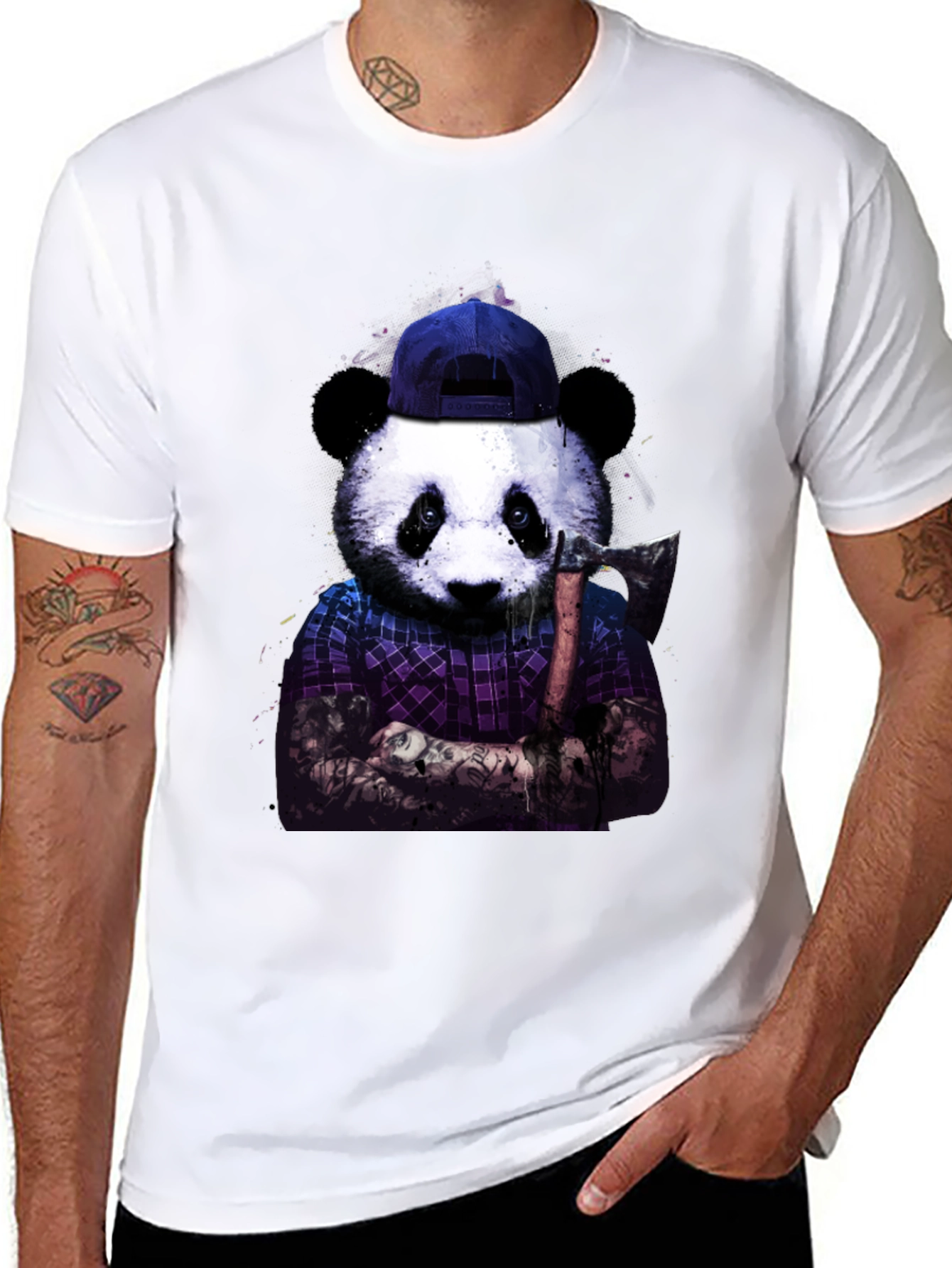 Cool Panda with Axe Graphic Tee