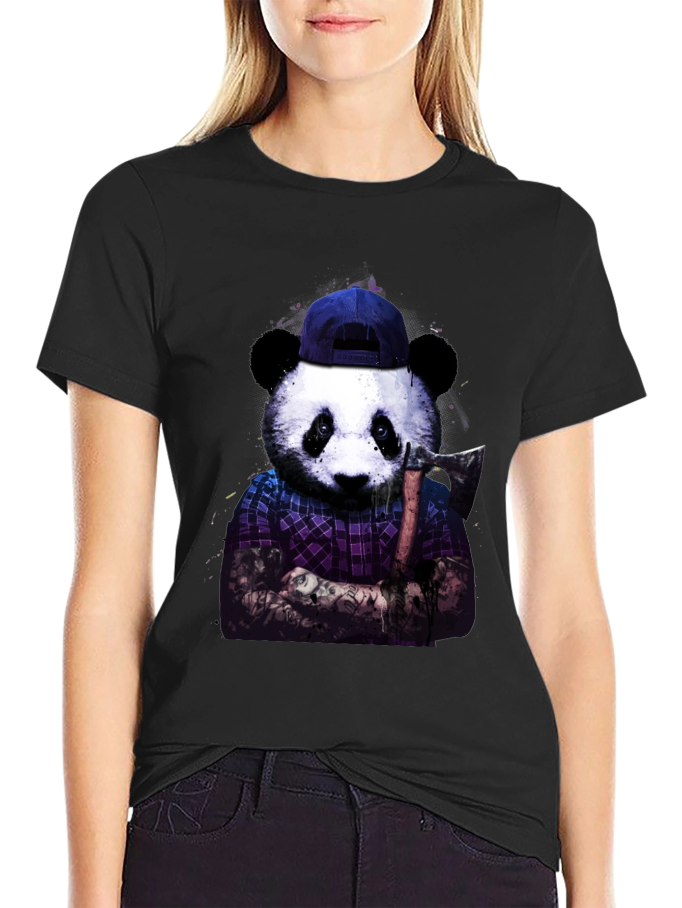 Cool Panda with Axe Graphic Tee