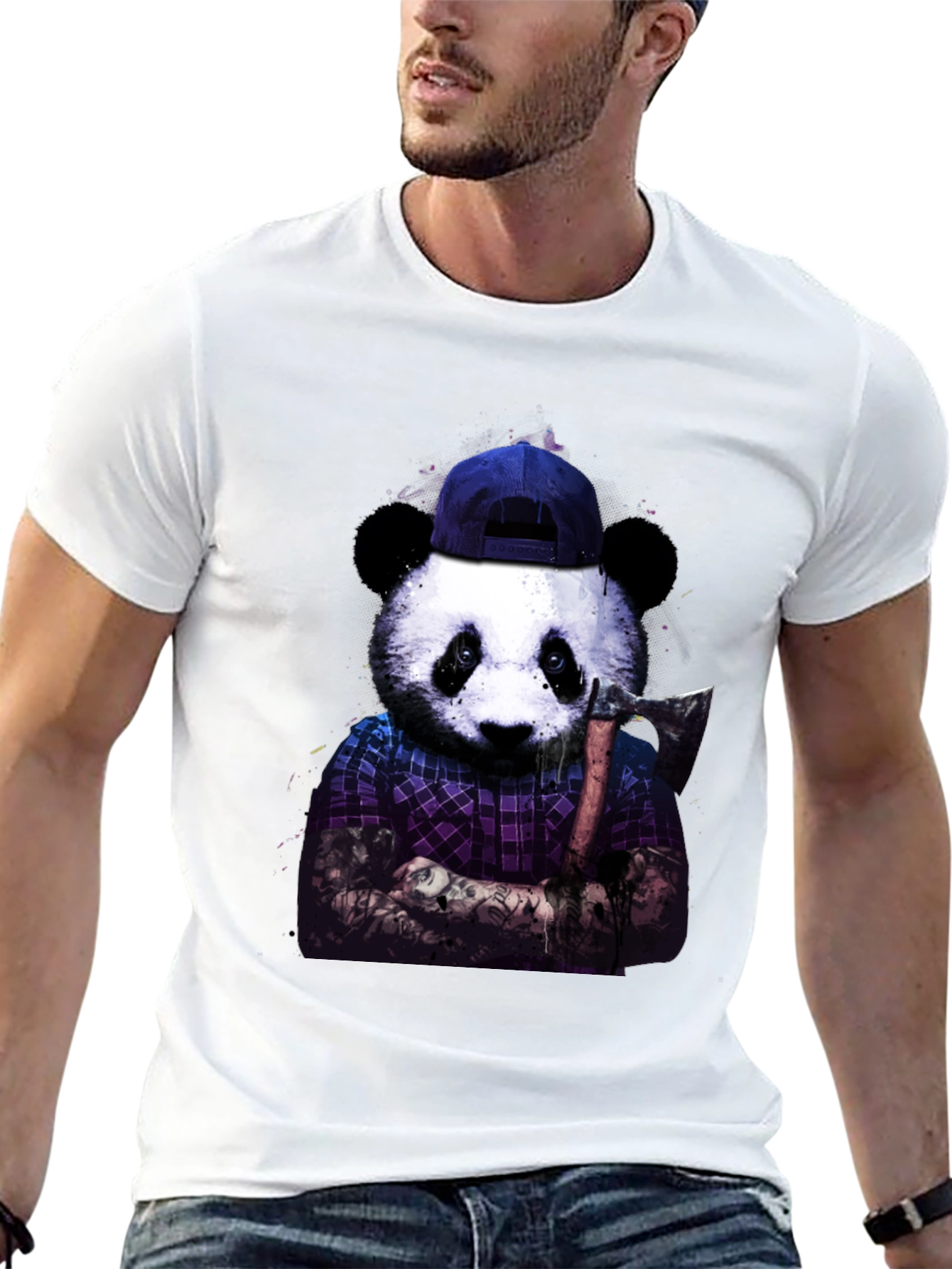 Cool Panda with Axe Graphic Tee