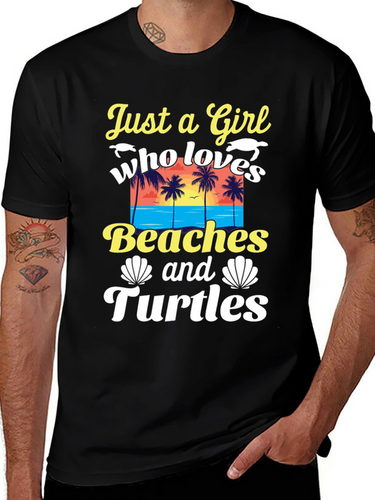 Just a Girl Who Loves Beaches and Turtles Black T-Shirt