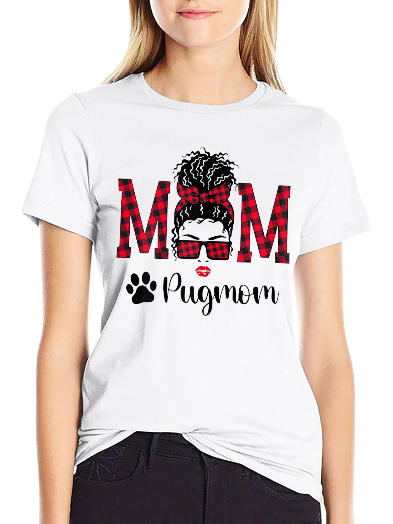 Pug Mom Buffalo Plaid Graphic Tee