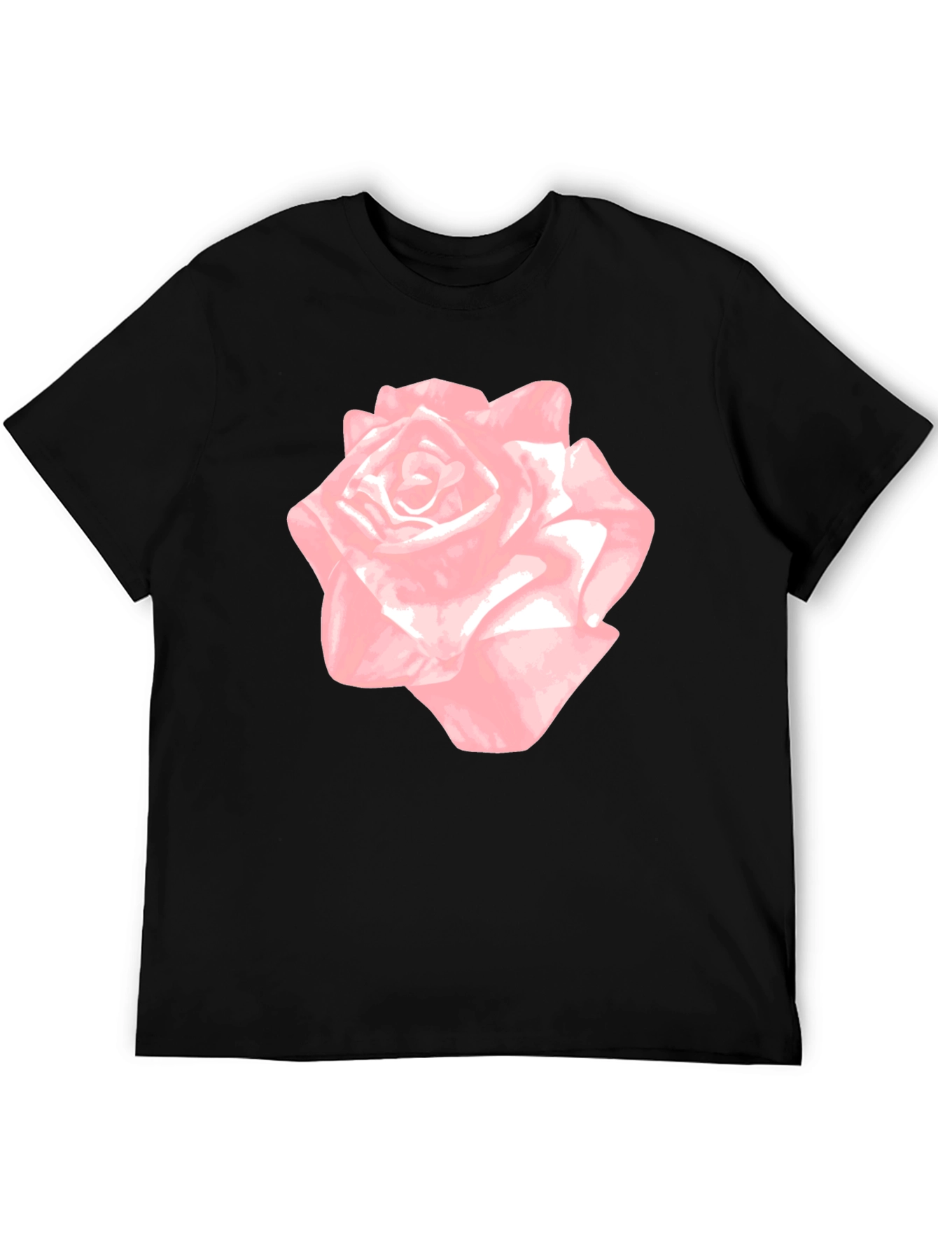 Pink Rose Graphic Black T-Shirt