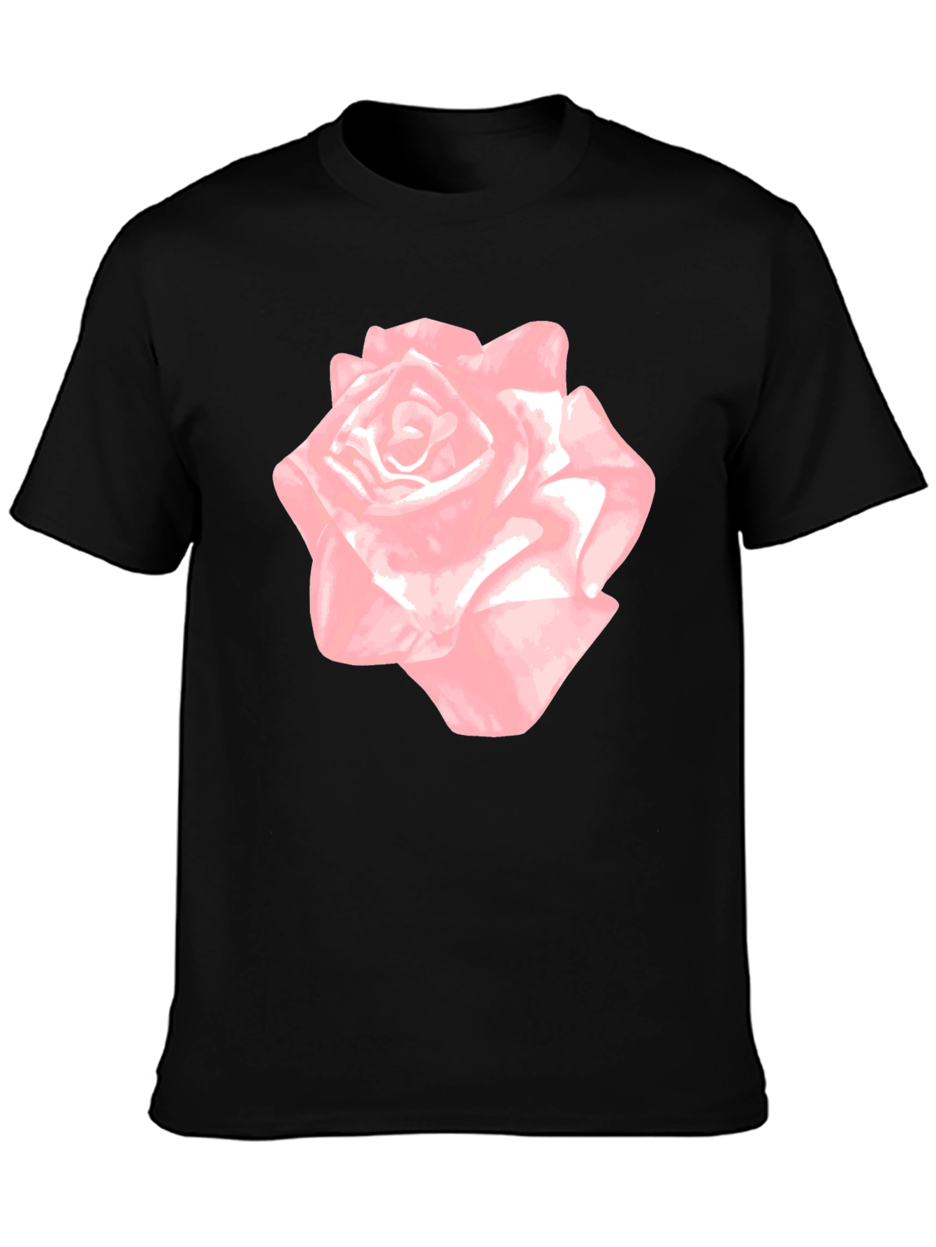 Pink Rose Graphic Black T-Shirt