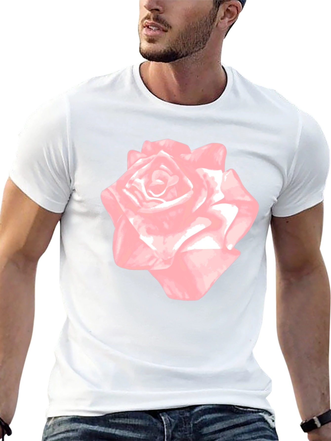 Pink Rose Graphic Black T-Shirt