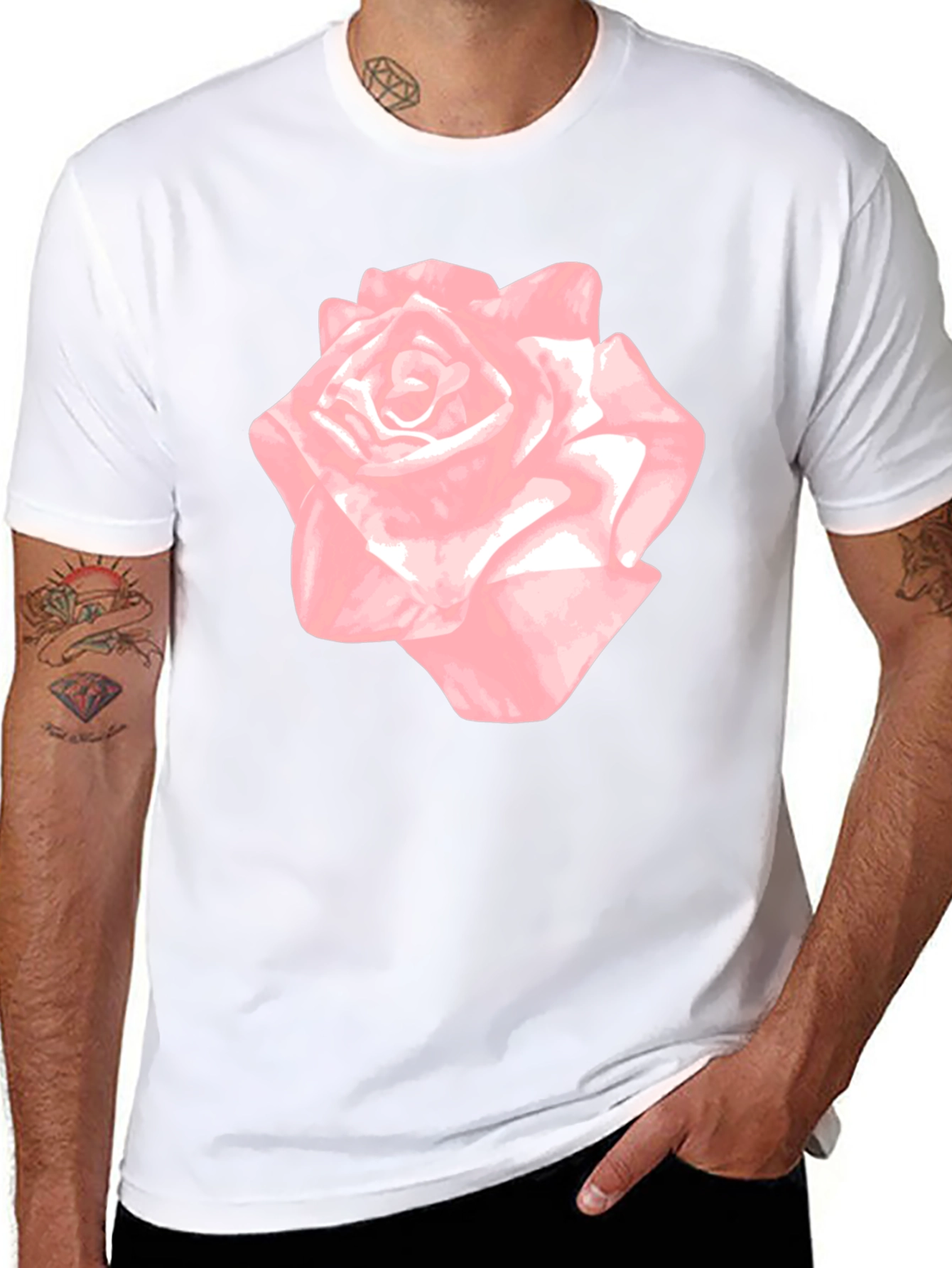 Pink Rose Graphic Black T-Shirt