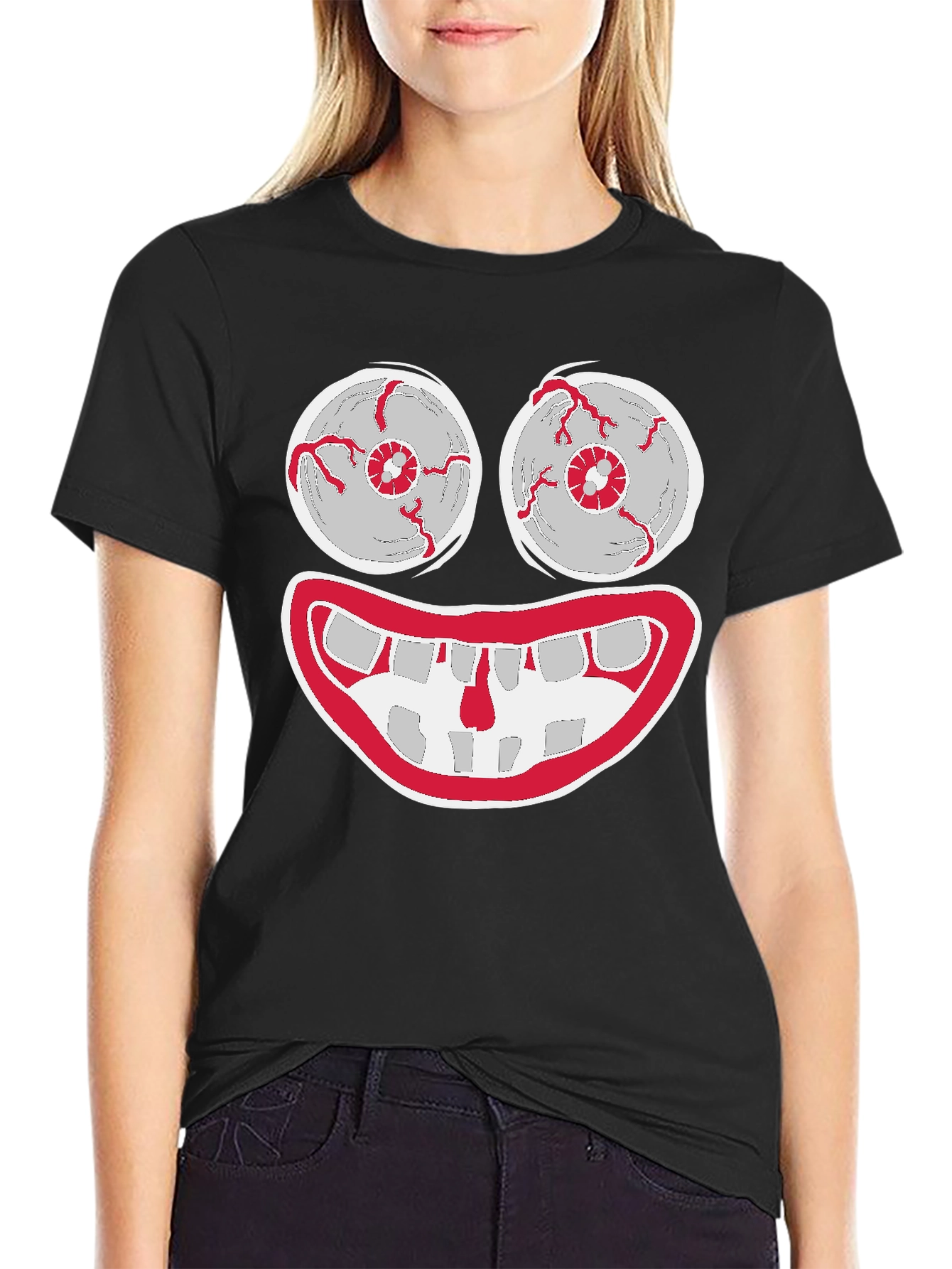 Creepy Cartoon Face Graphic Tee - Halloween Shirt