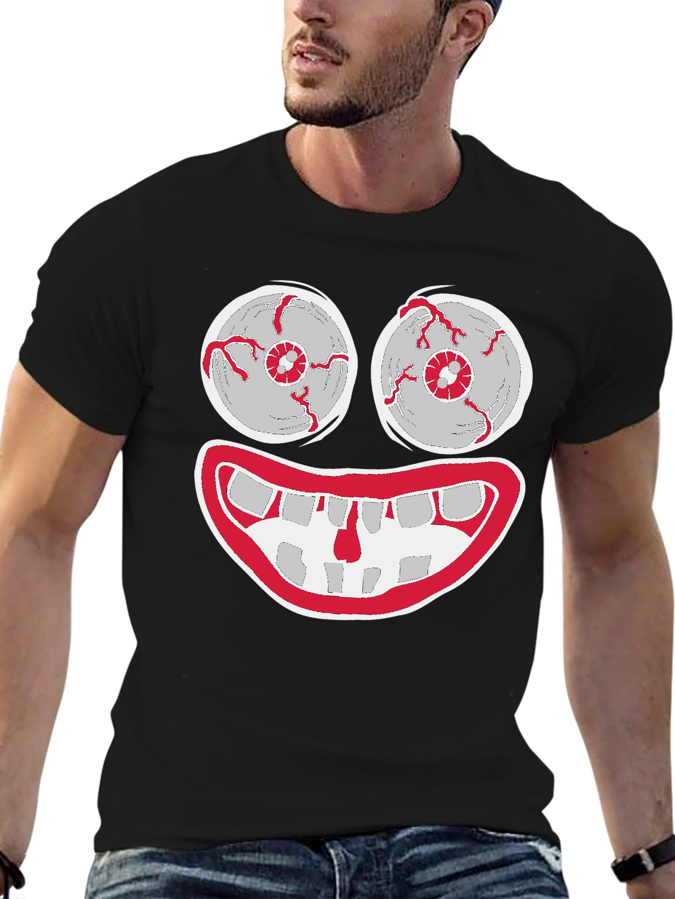 Creepy Cartoon Face Graphic Tee - Halloween Shirt