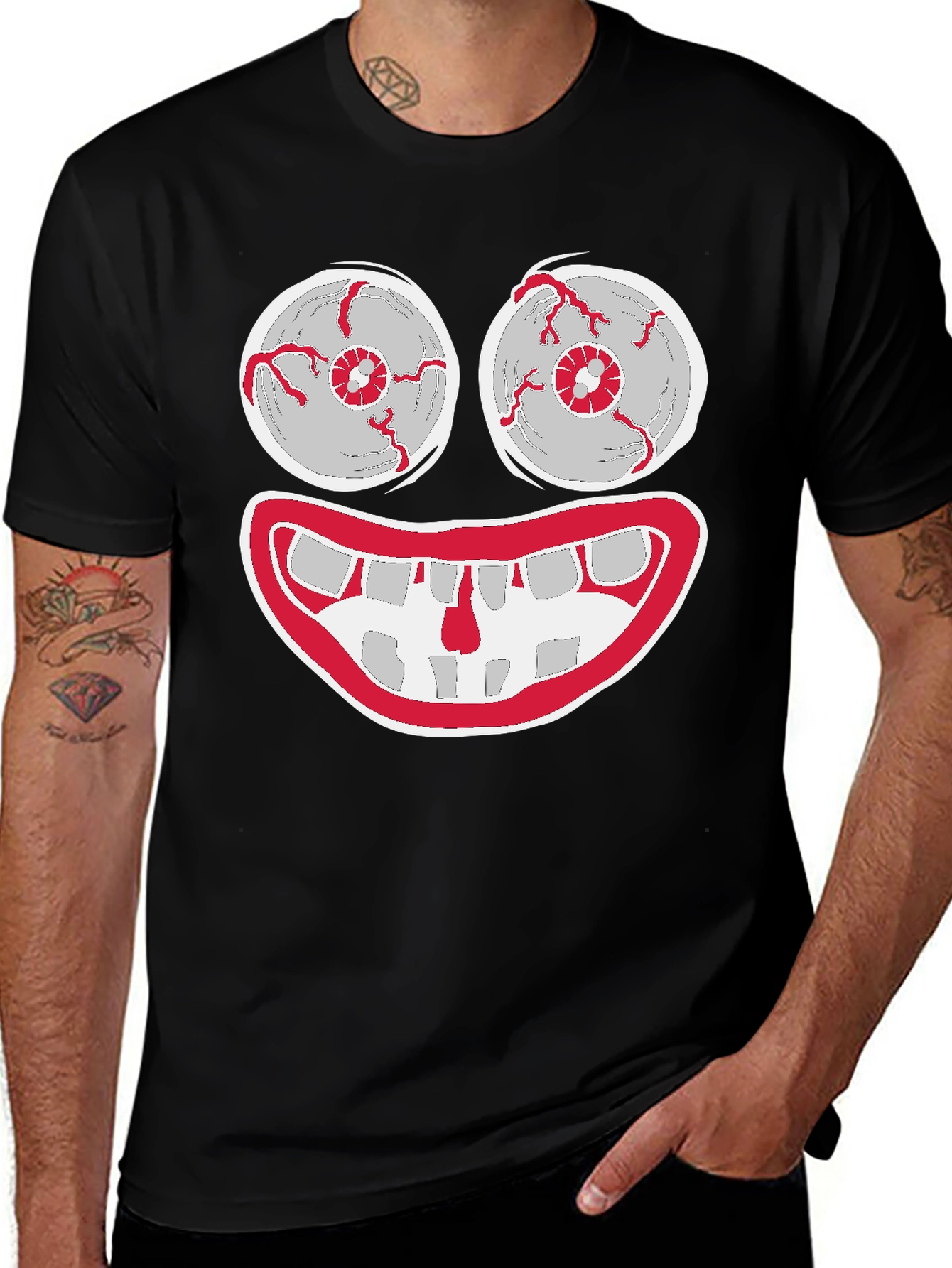 Creepy Cartoon Face Graphic Tee - Halloween Shirt