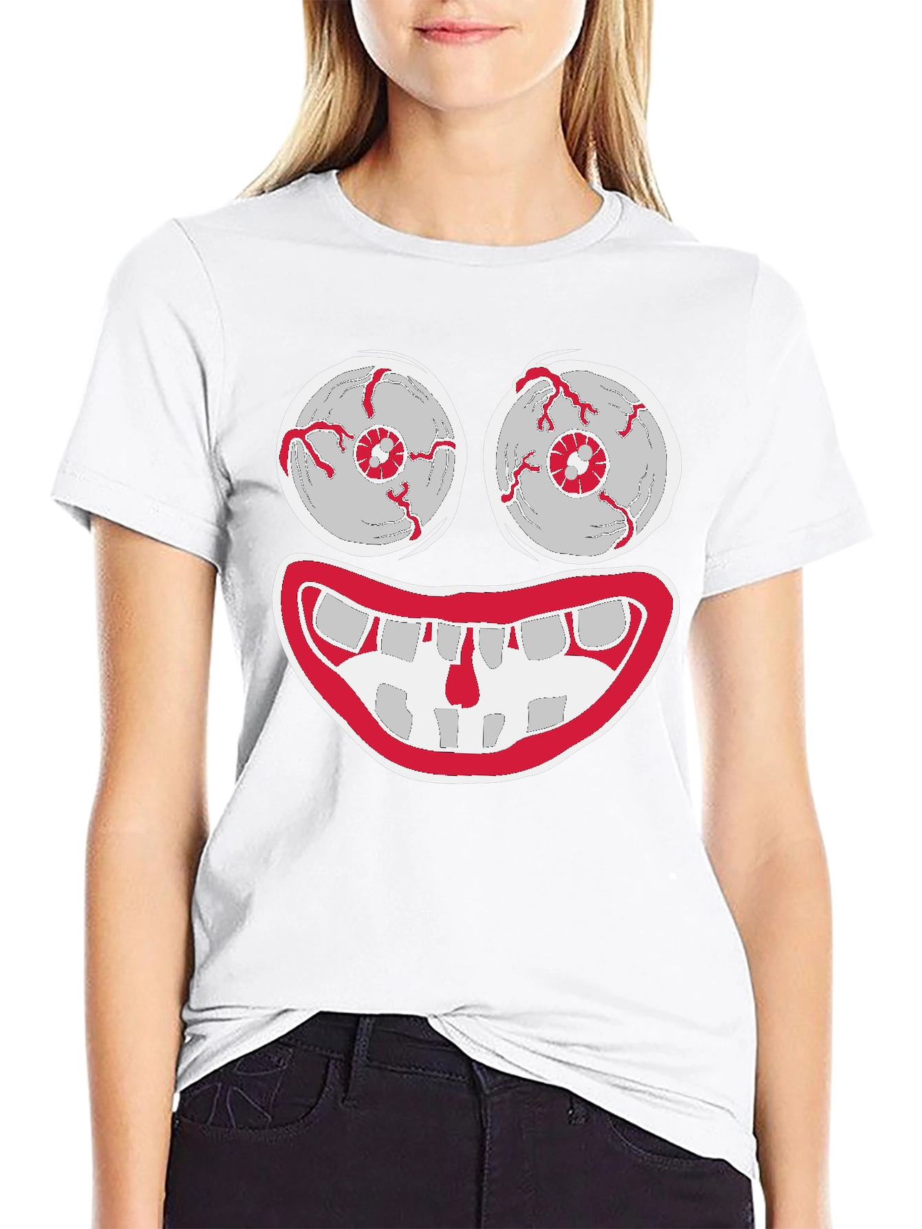 Creepy Cartoon Face Graphic Tee - Halloween Shirt