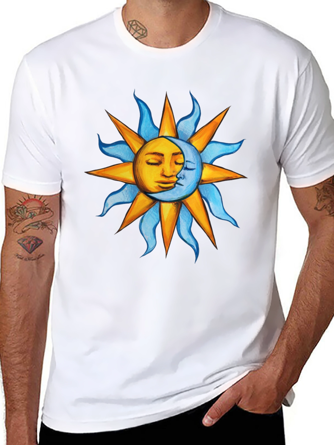 Celestial Sun and Moon Graphic T-Shirt