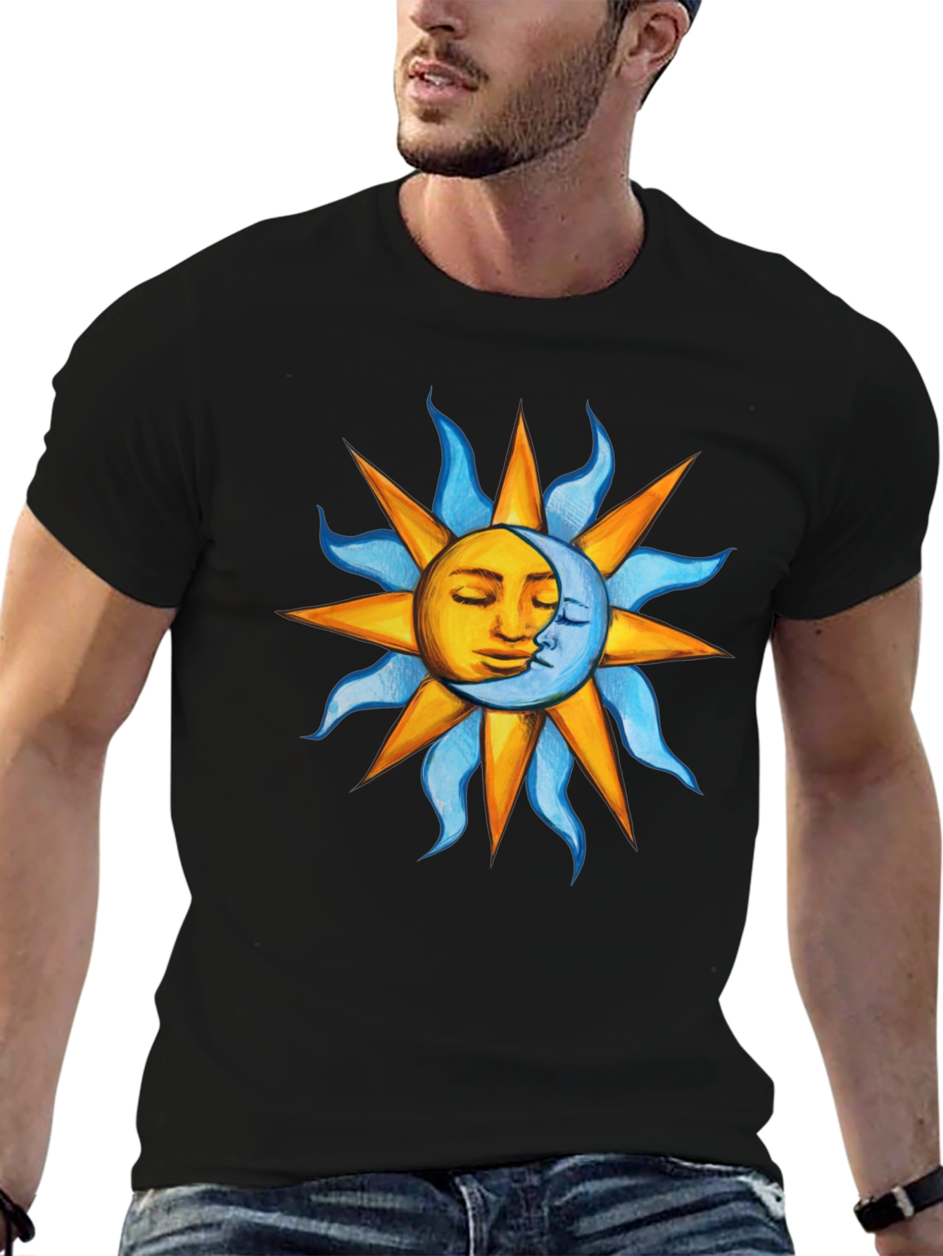 Celestial Sun and Moon Graphic T-Shirt