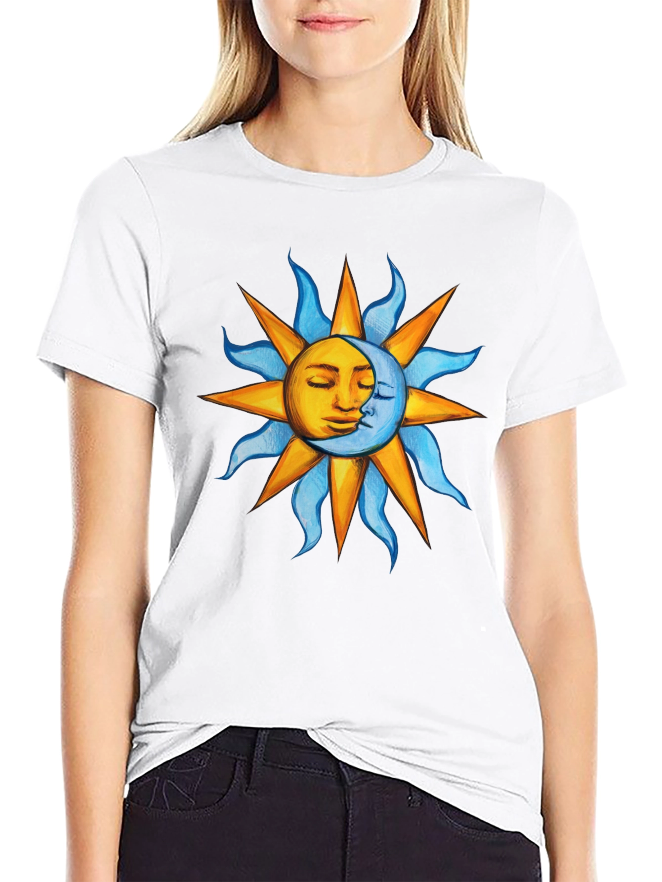 Celestial Sun and Moon Graphic T-Shirt