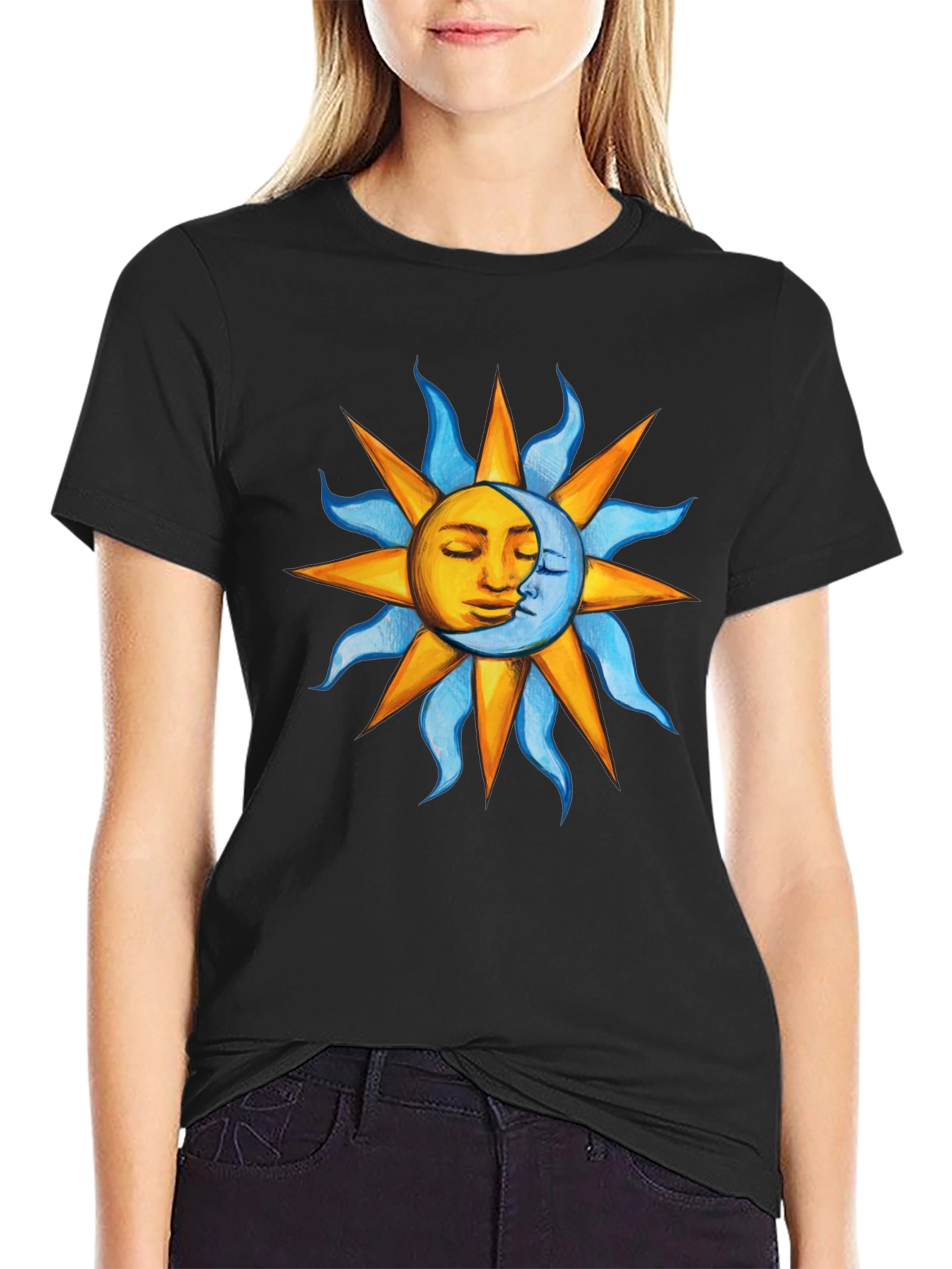Celestial Sun and Moon Graphic T-Shirt