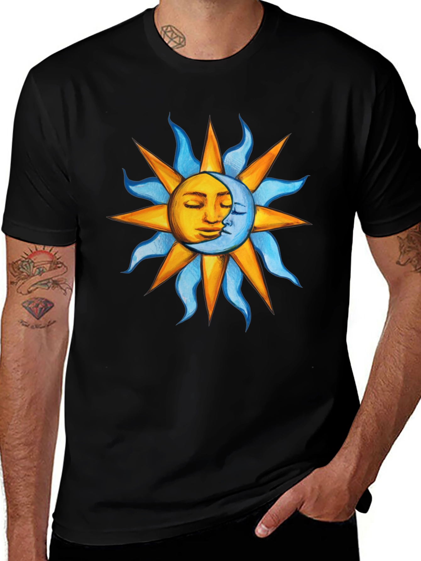 Celestial Sun and Moon Graphic T-Shirt