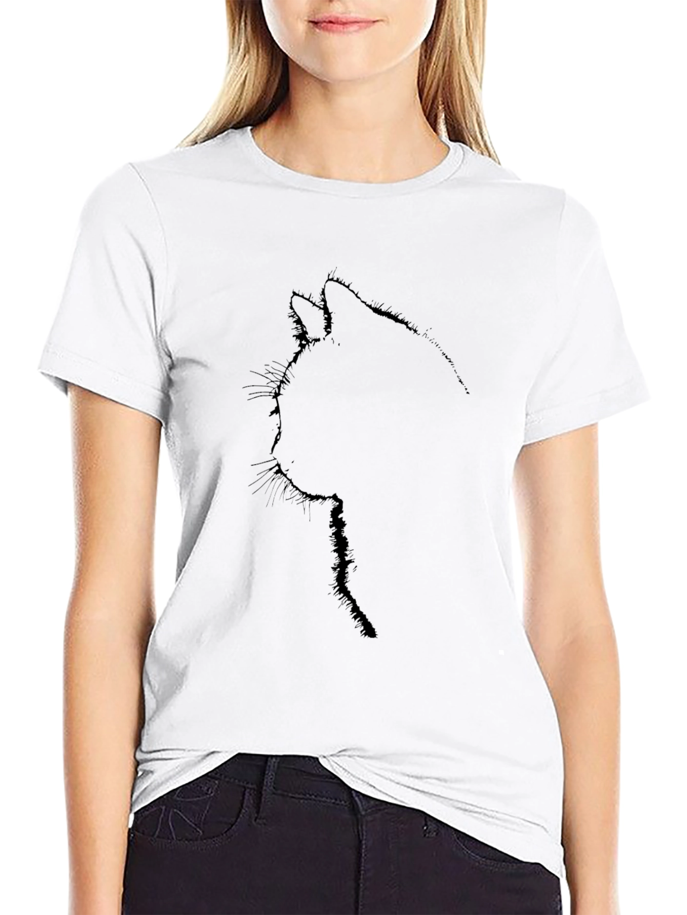 Minimalist Cat Silhouette Black T-Shirt