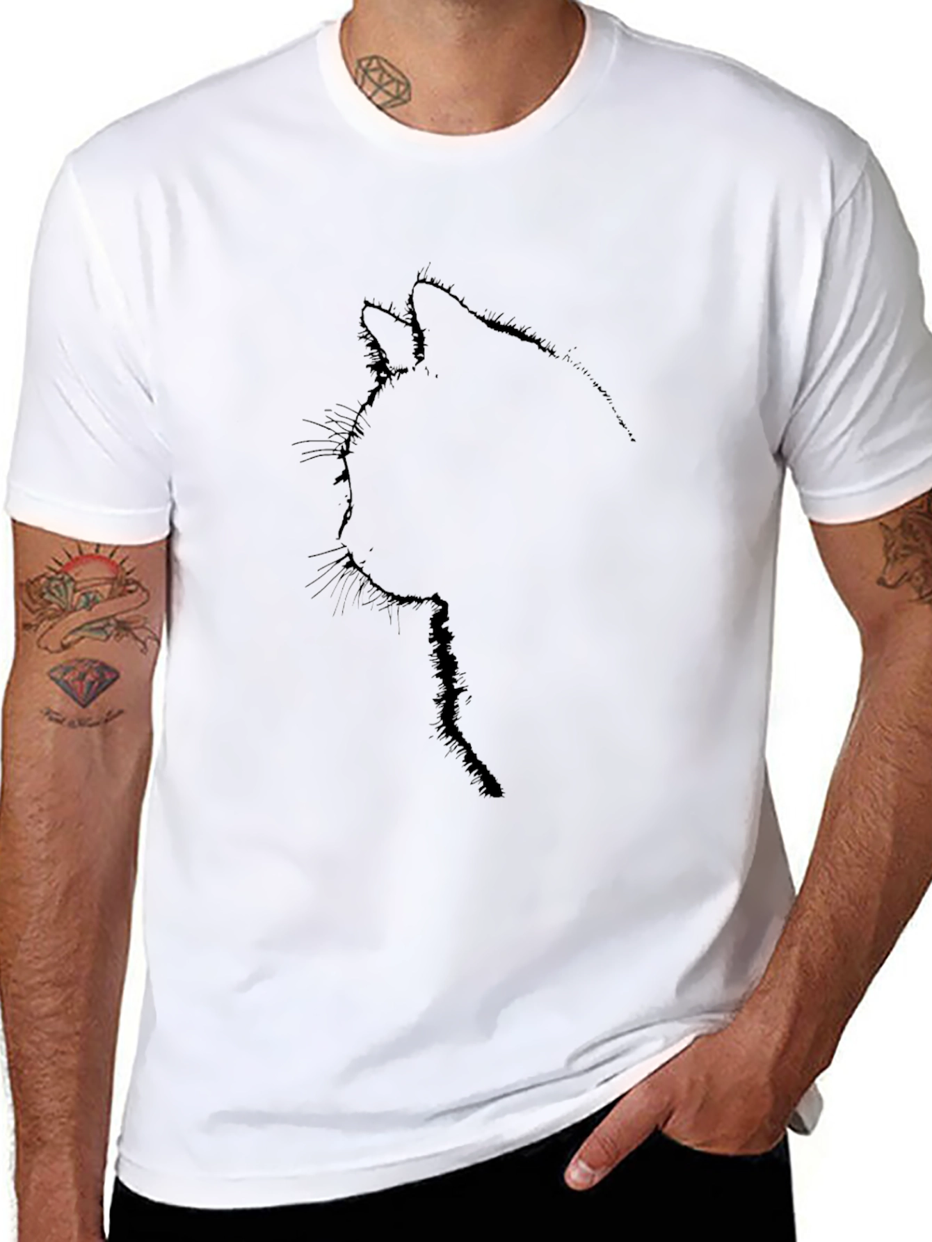 Minimalist Cat Silhouette Black T-Shirt
