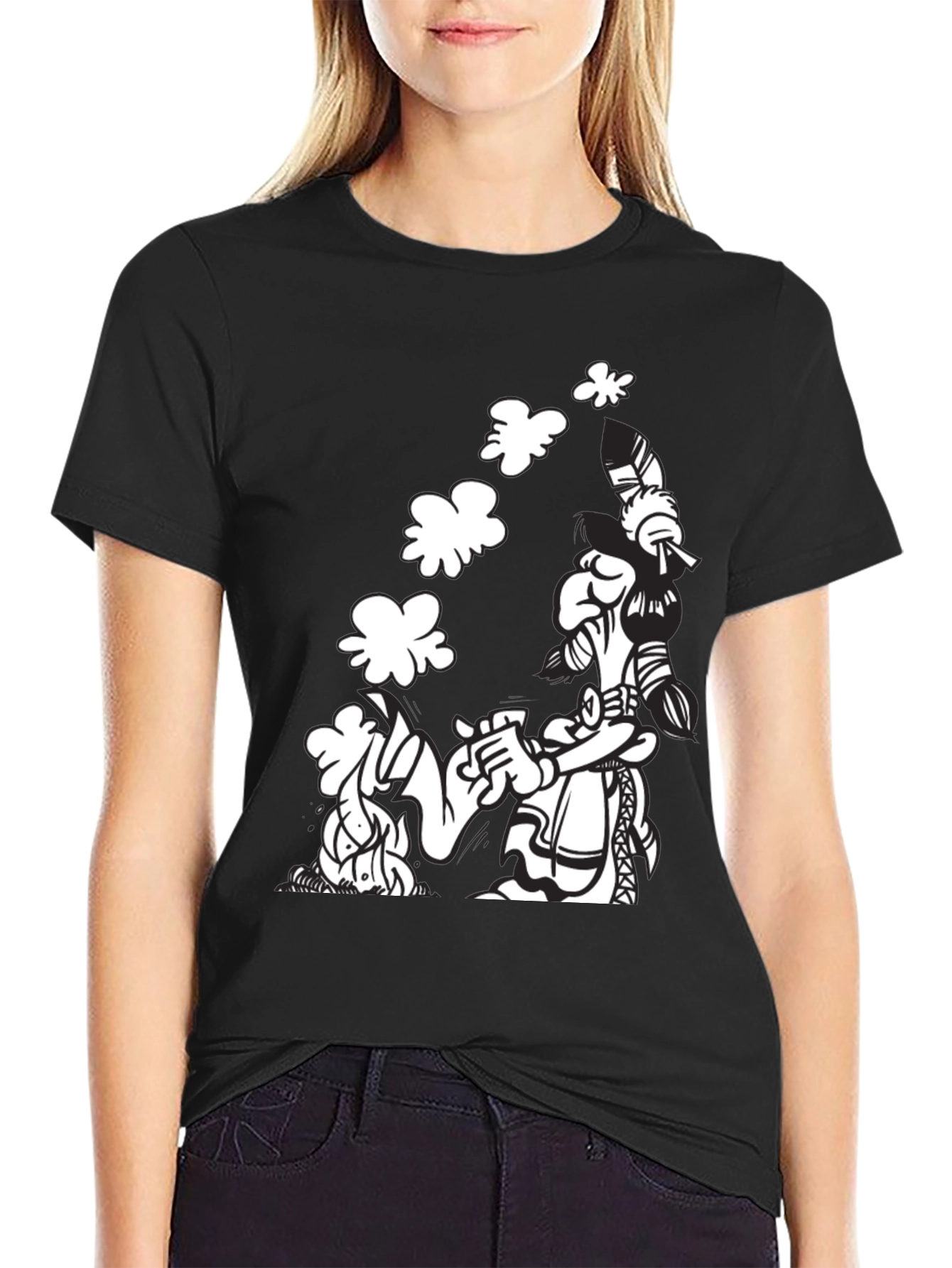 Black T-Shirt with Cartoon Graphic