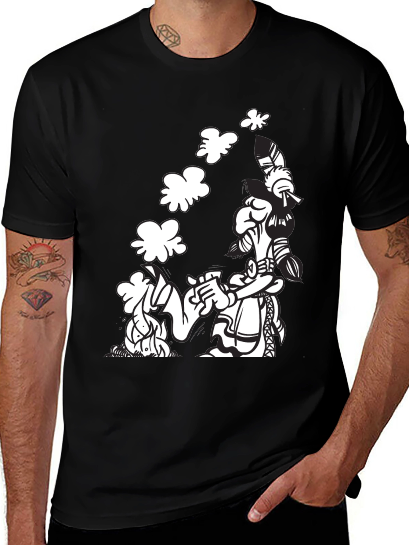 Black T-Shirt with Cartoon Graphic