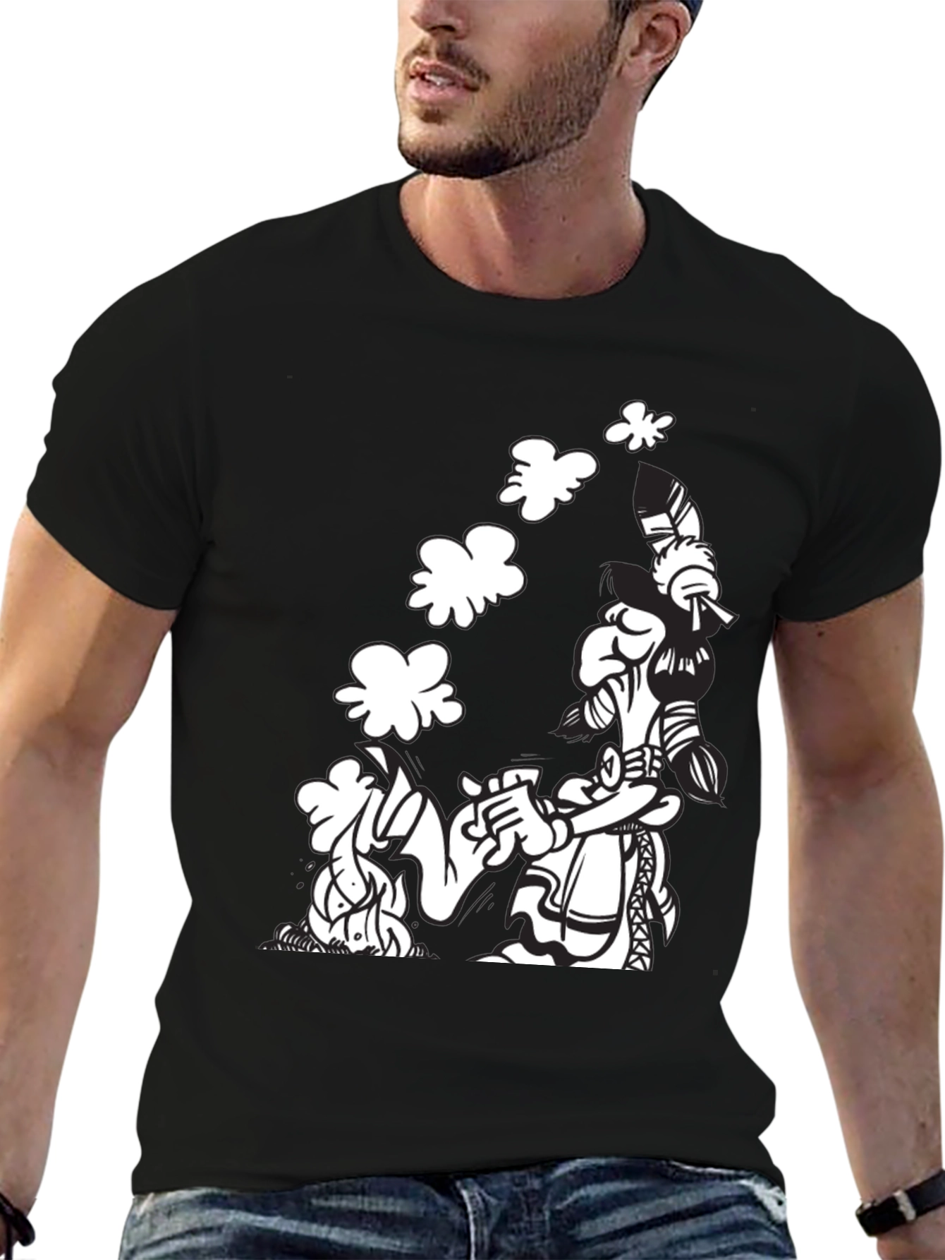 Black T-Shirt with Cartoon Graphic