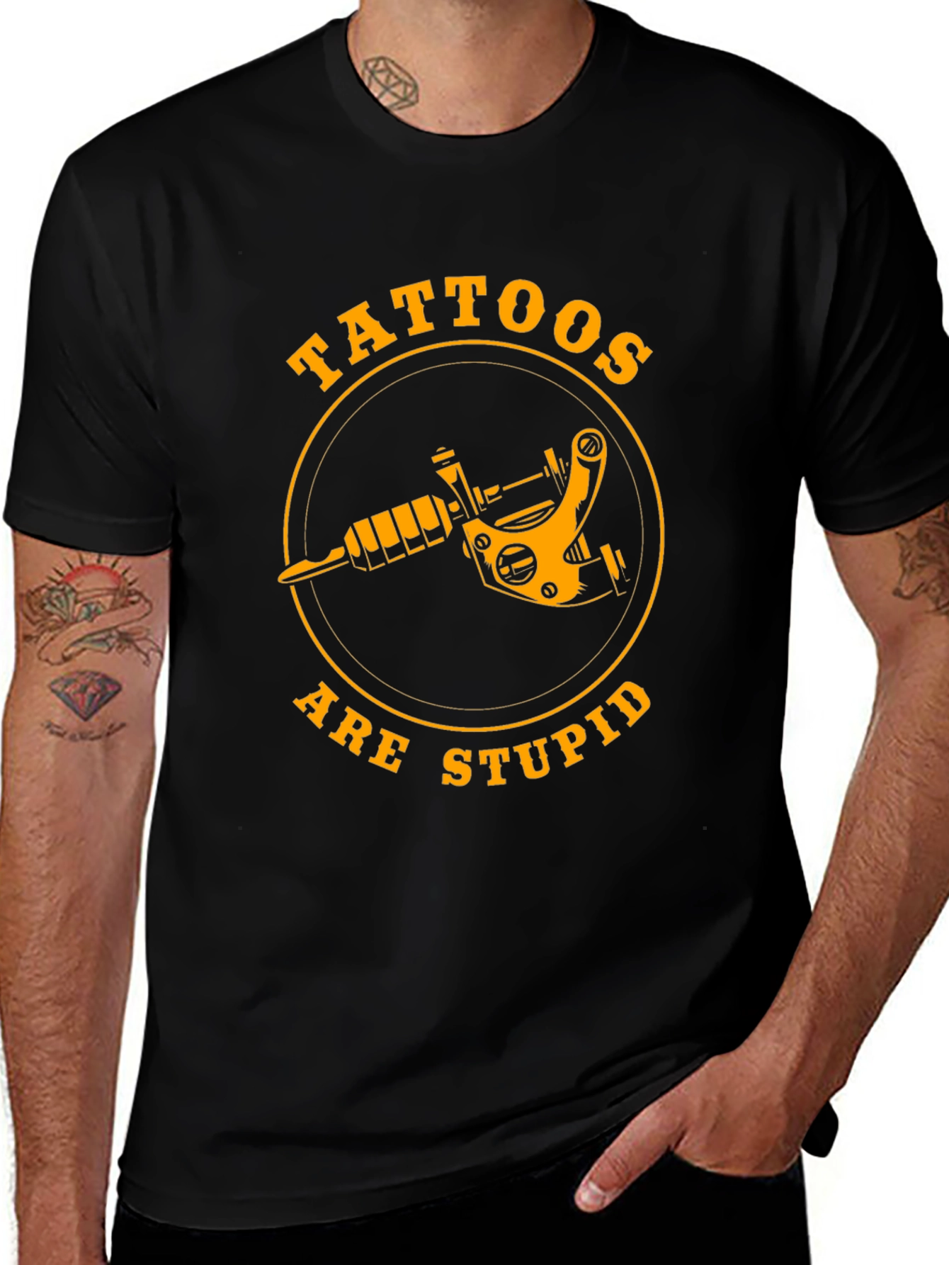 Tattoos Are Stupid Graphic Tee - Black Cotton T-Shirt