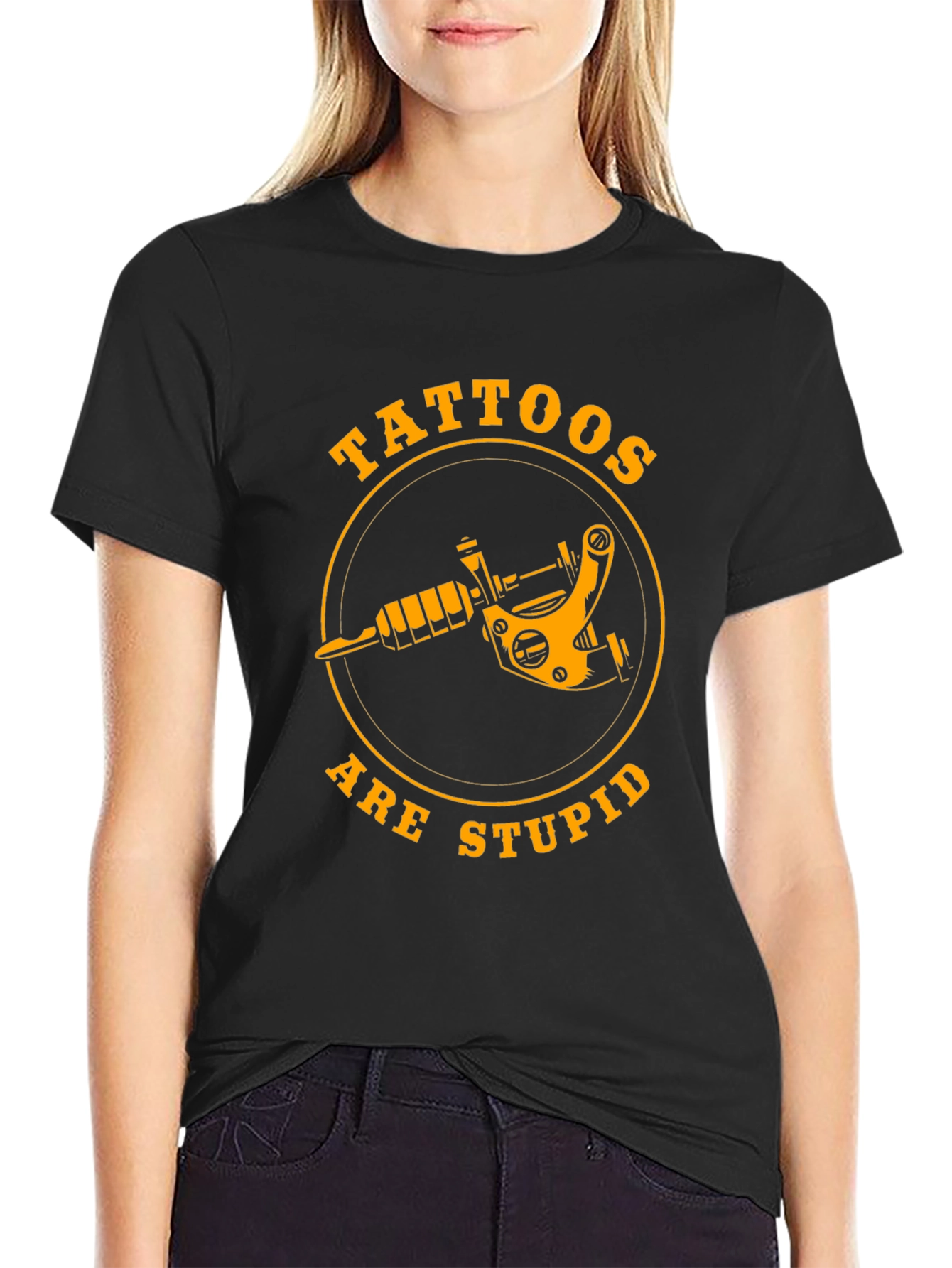 Tattoos Are Stupid Graphic Tee - Black Cotton T-Shirt