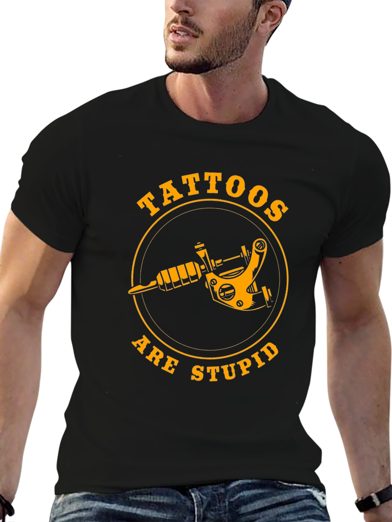 Tattoos Are Stupid Graphic Tee - Black Cotton T-Shirt