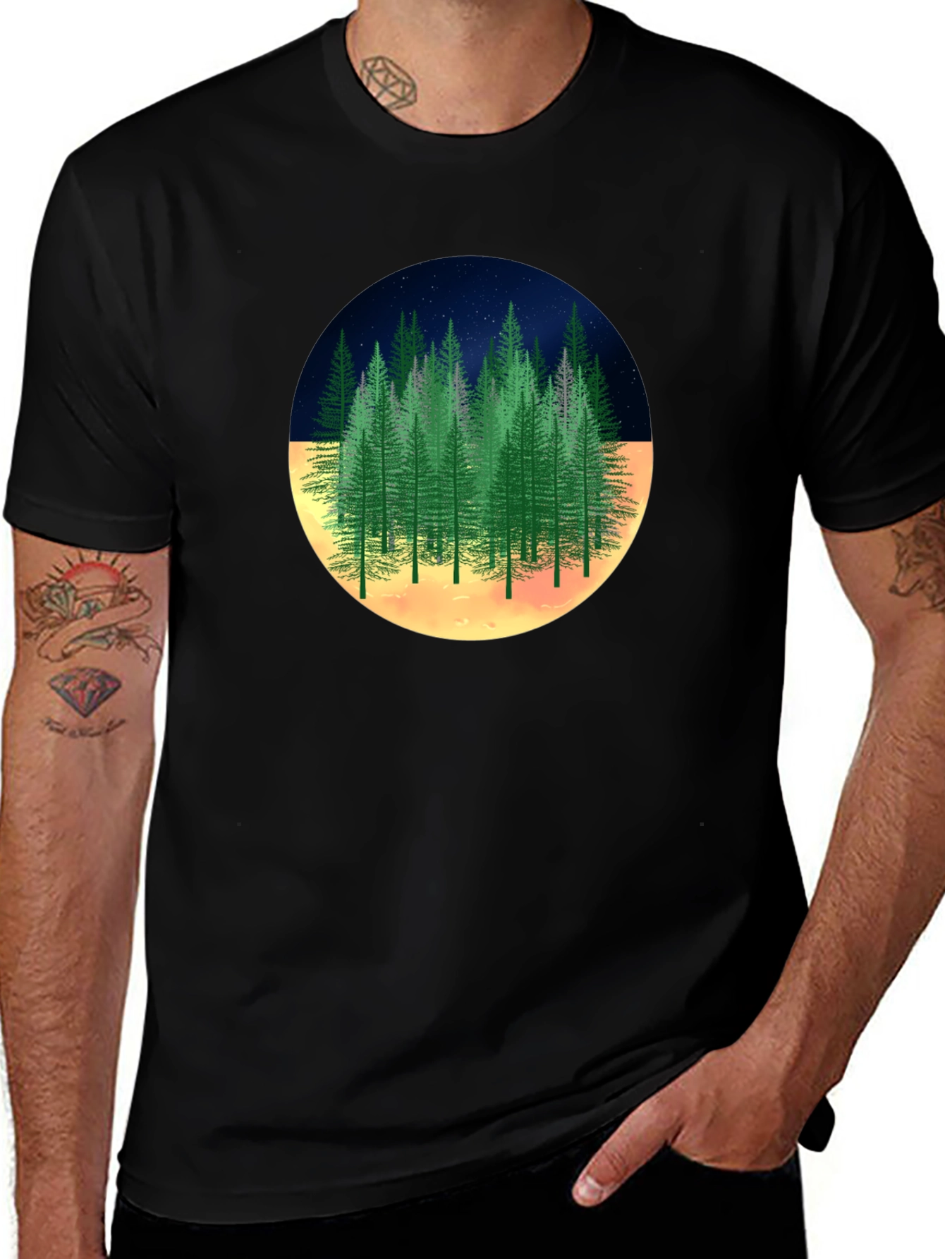 Night Forest Graphic Tee -  Unique Nature Design