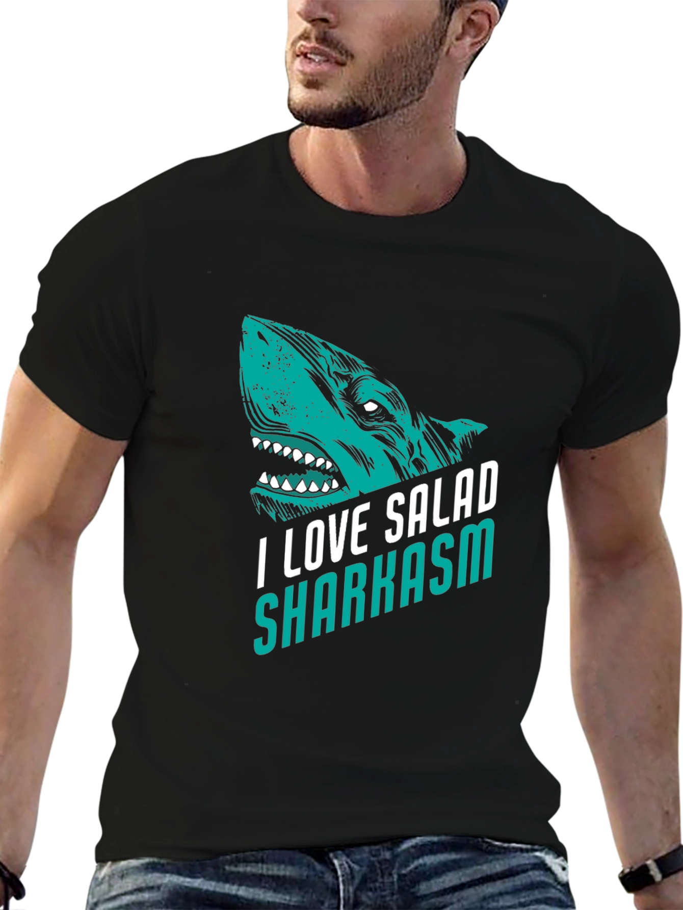 I Love Salad Sharkasm Black Graphic Tee