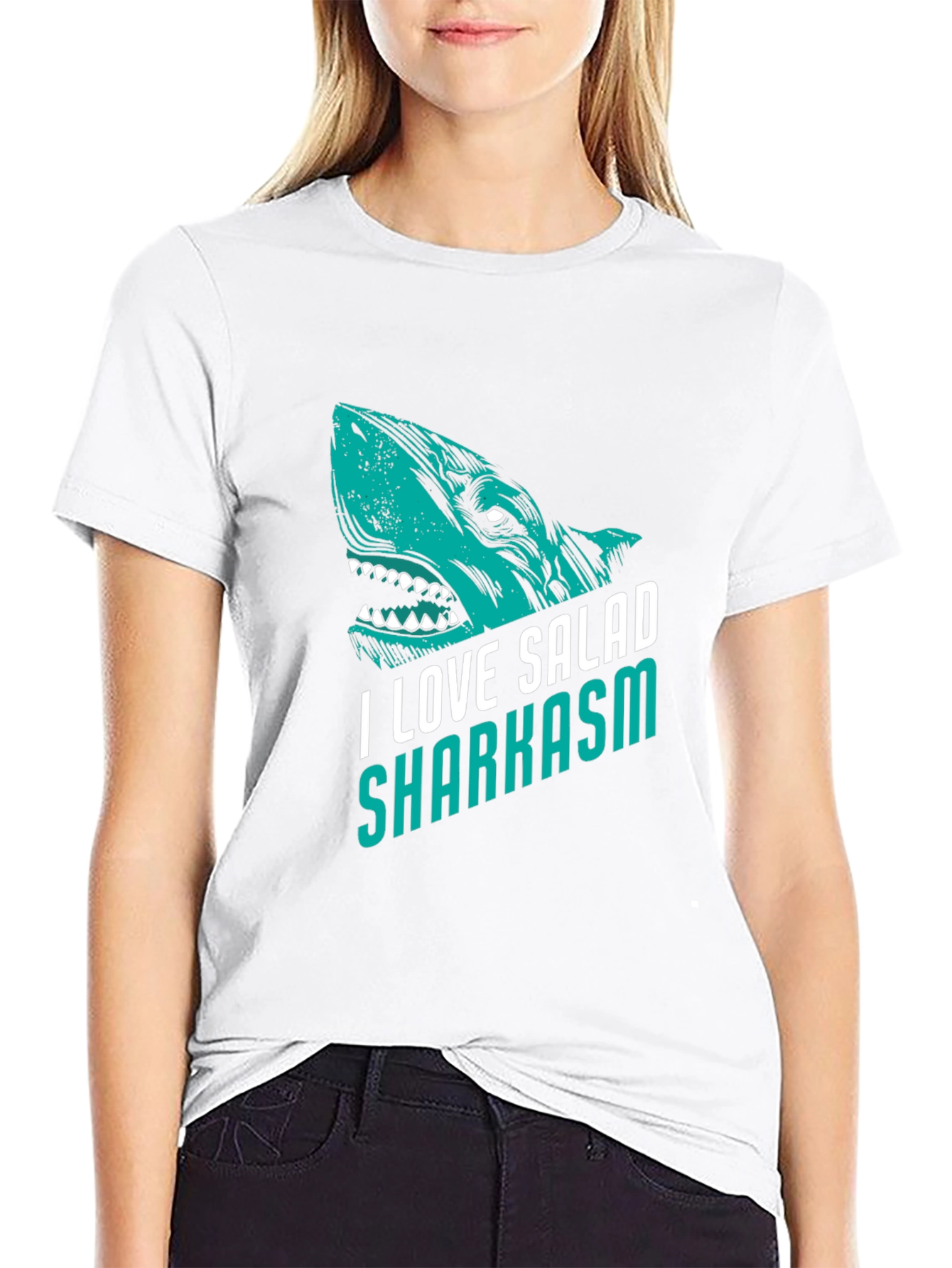 I Love Salad Sharkasm Black Graphic Tee