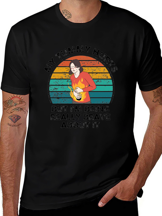 Funny Tummy Hurts Graphic Tee - Brave and Humorous