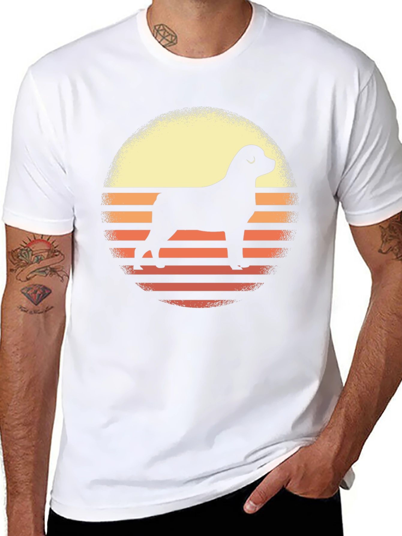 Dog Silhouette Sunset Graphic Tee - Black