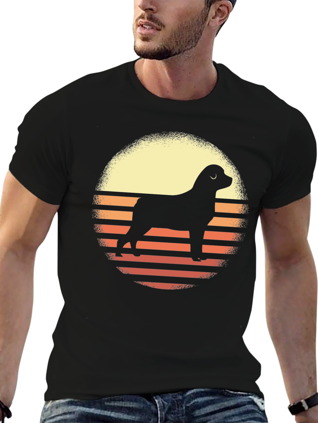 Dog Silhouette Sunset Graphic Tee - Black