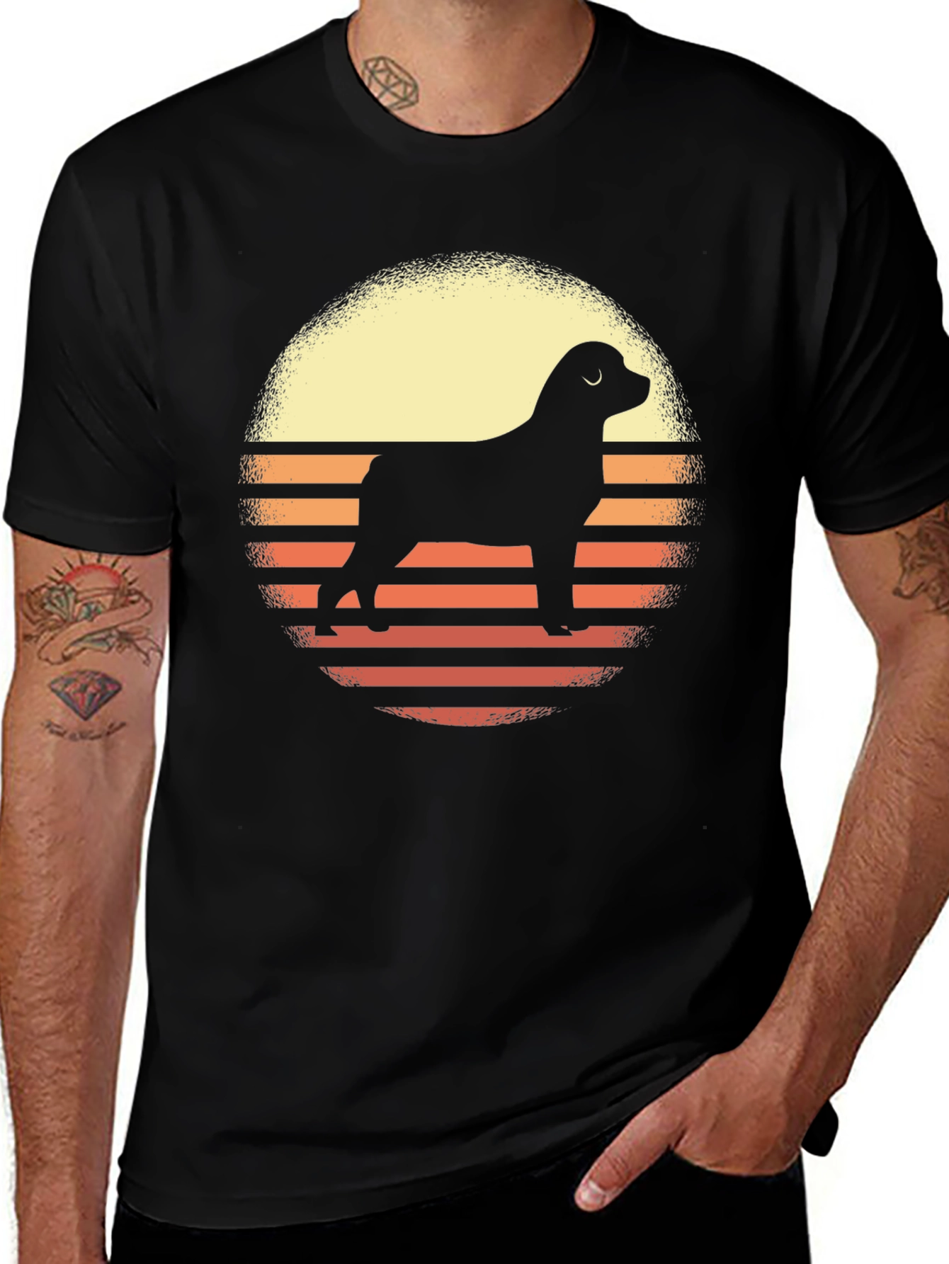 Dog Silhouette Sunset Graphic Tee - Black