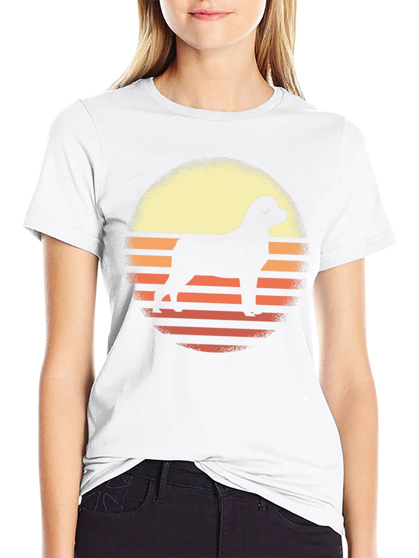 Dog Silhouette Sunset Graphic Tee - Black