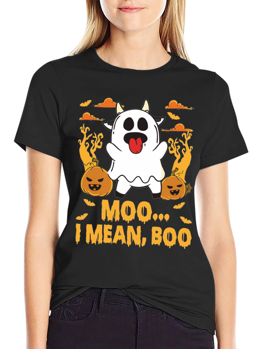 Moo I Mean Boo Ghost Cow Halloween T-Shirt