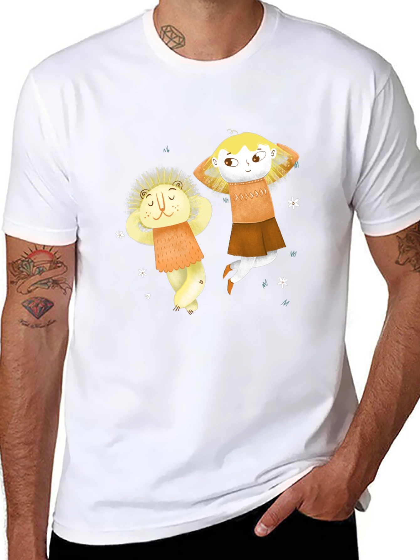 Whimsical Character Print Black T-Shirt