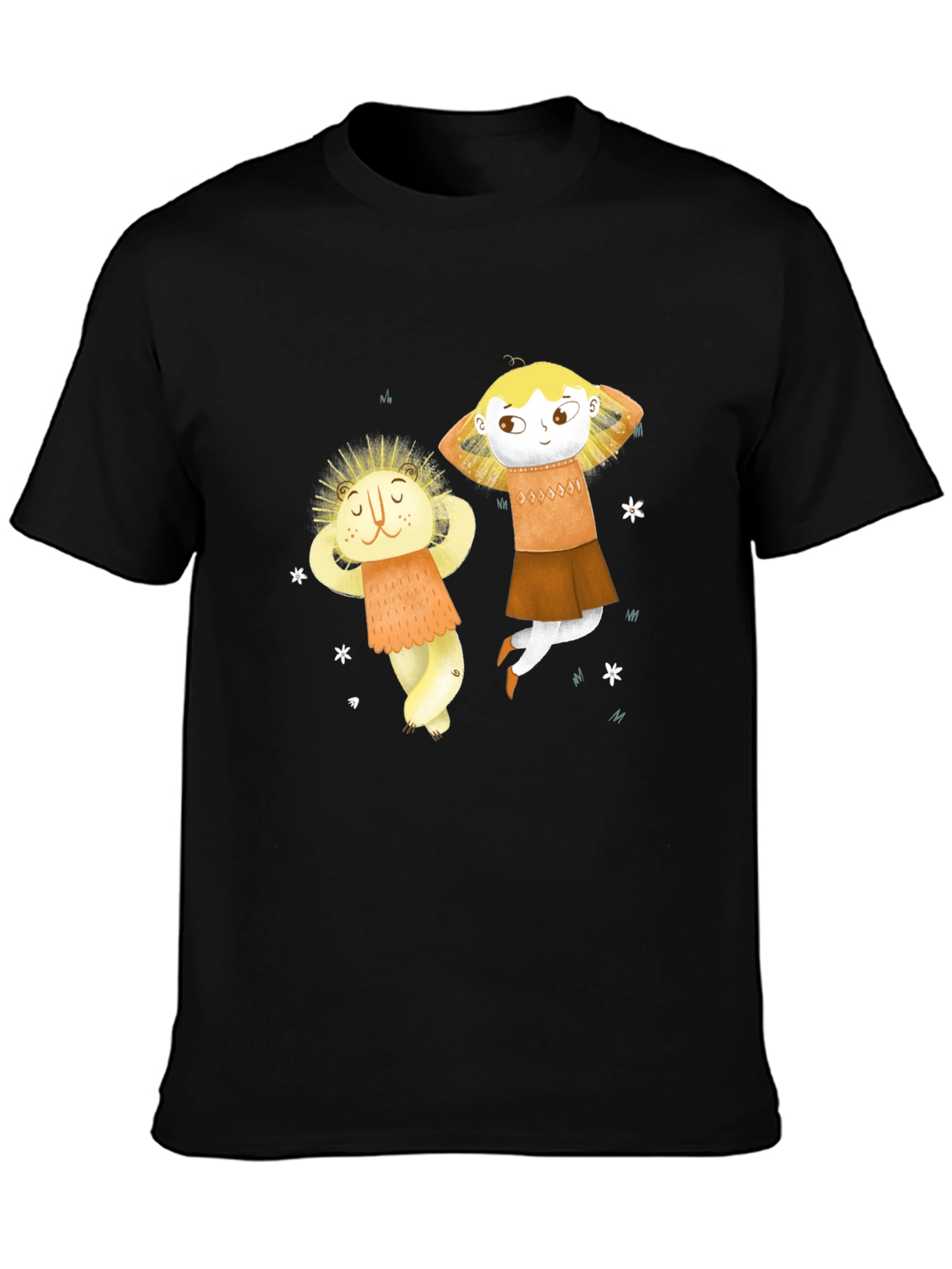 Whimsical Character Print Black T-Shirt
