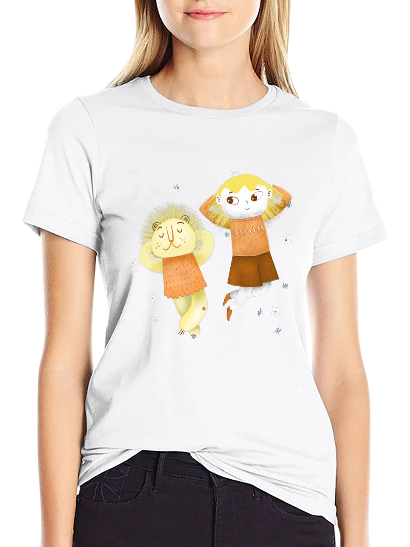 Whimsical Character Print Black T-Shirt