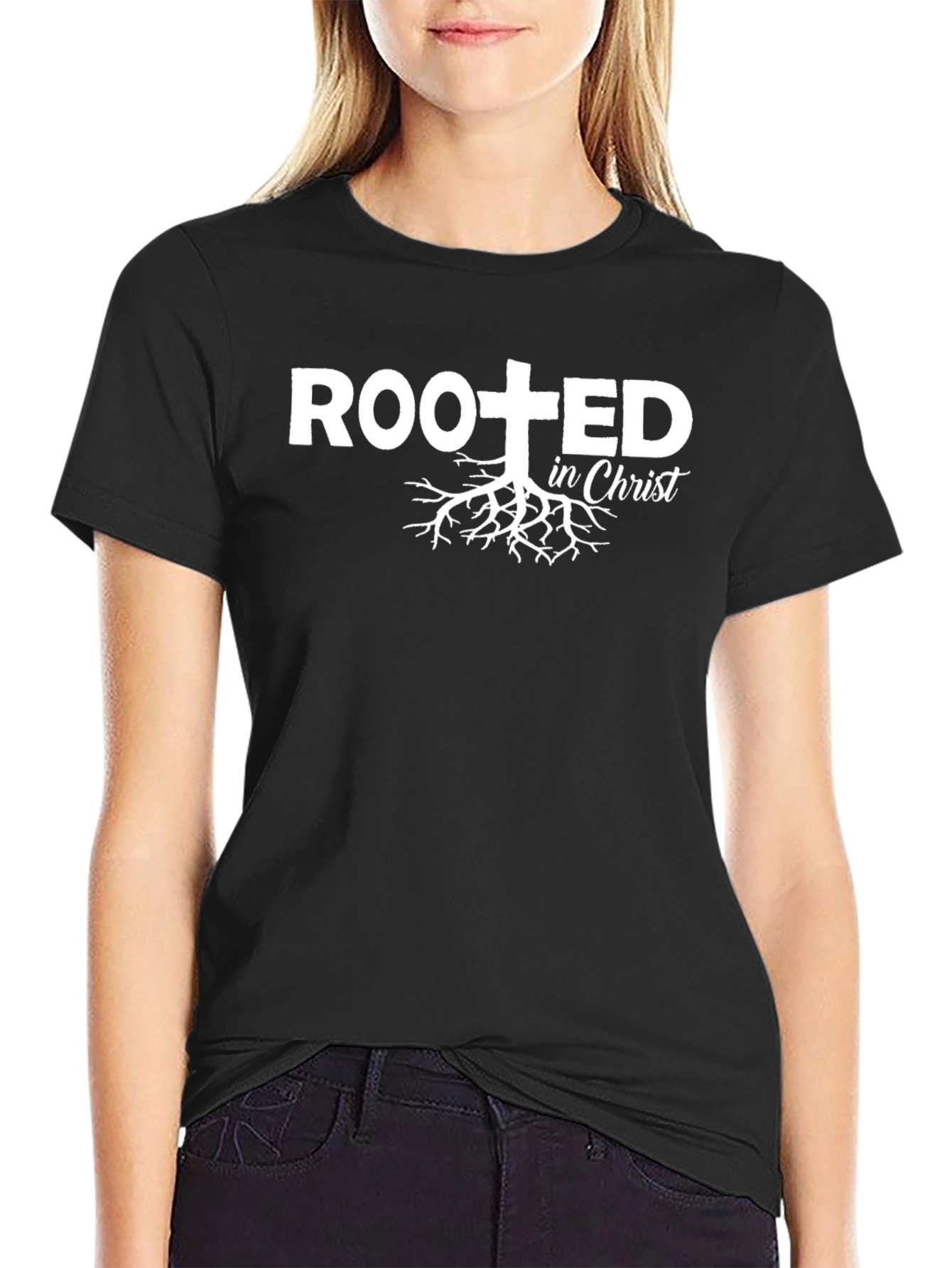 Rooted in Christ Graphic Tee - Black Christian T-Shirt