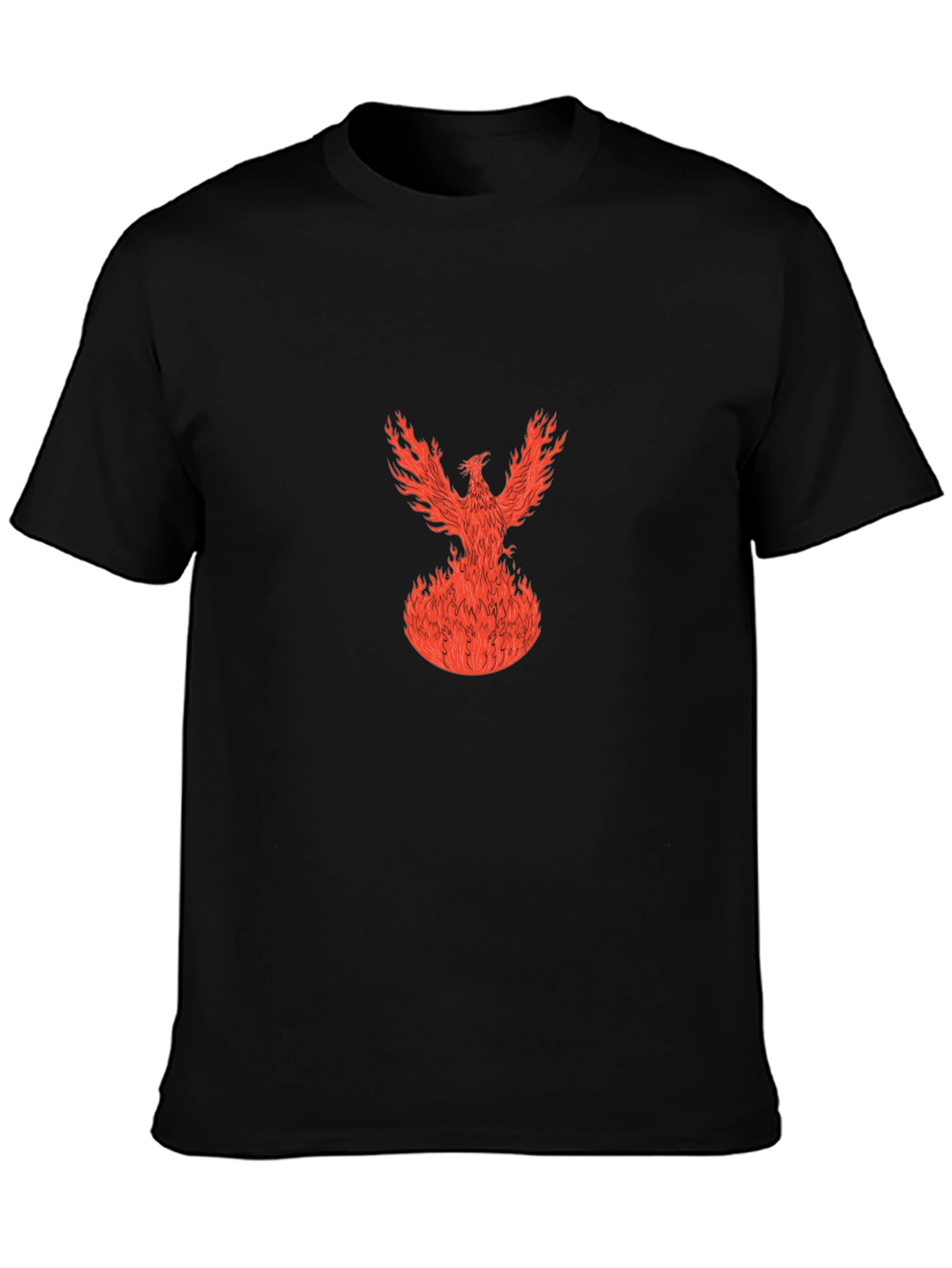 Fiery Phoenix Graphic Tee - Black Cotton