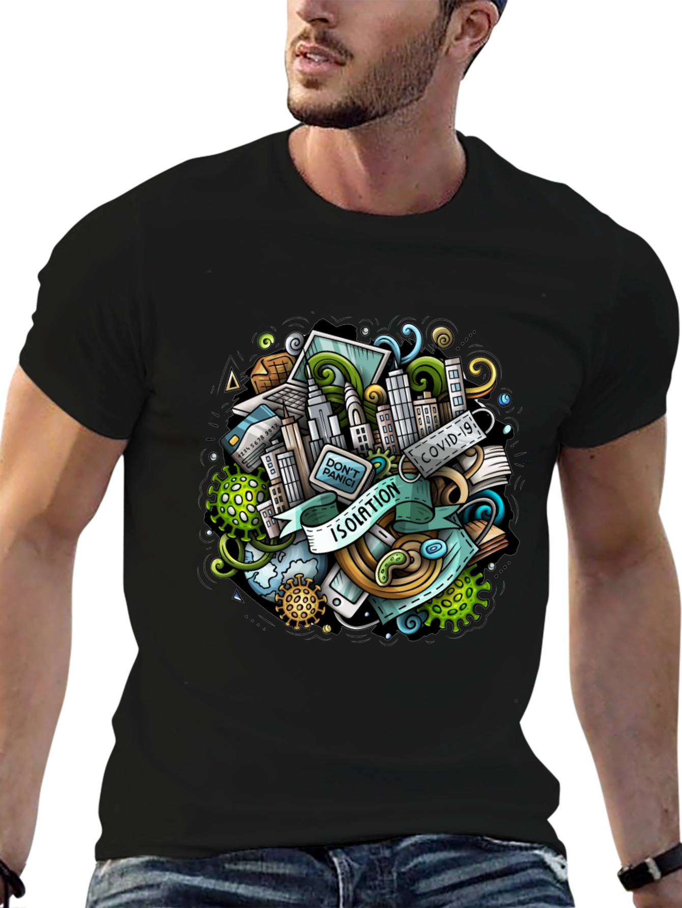 Isolation Cartoon Graphic T-Shirt - Mens Black Tee