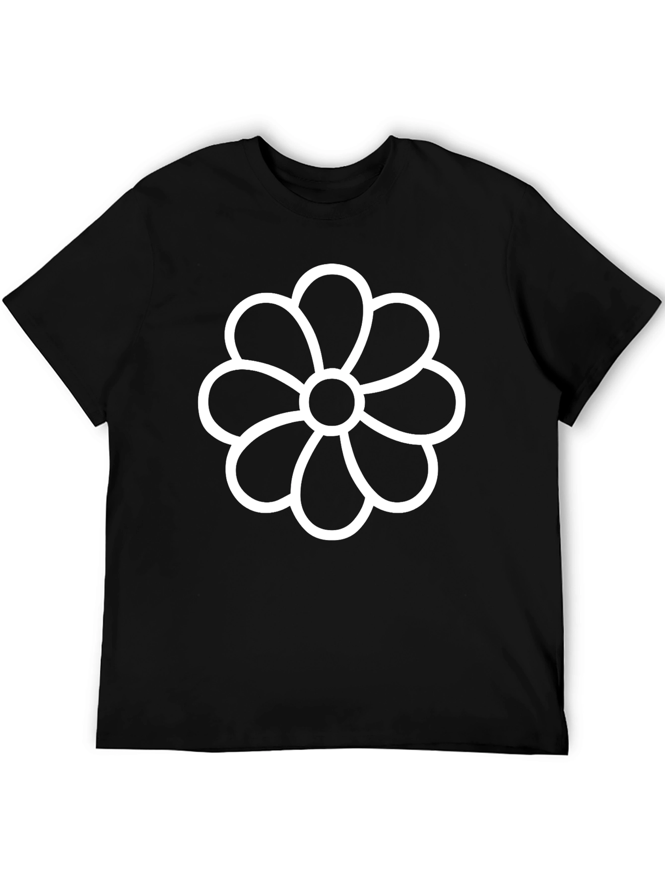 Black T-Shirt with White Flower Graphic