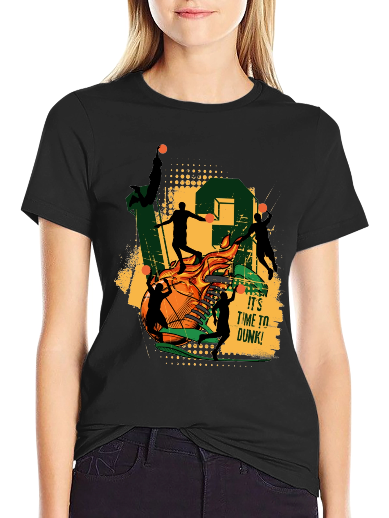 Basketball Dunk Graphic Tee - Black Cotton