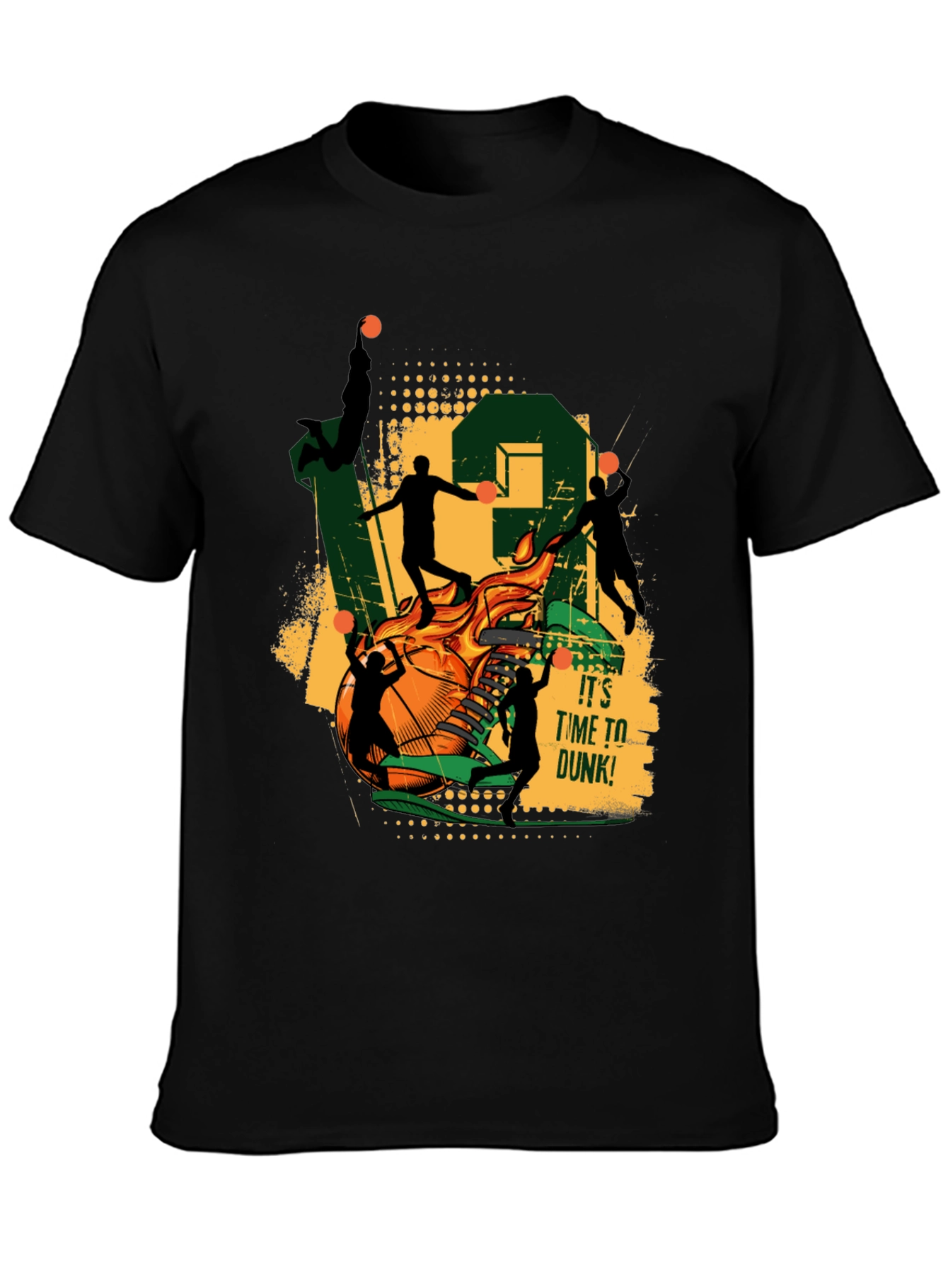 Basketball Dunk Graphic Tee - Black Cotton