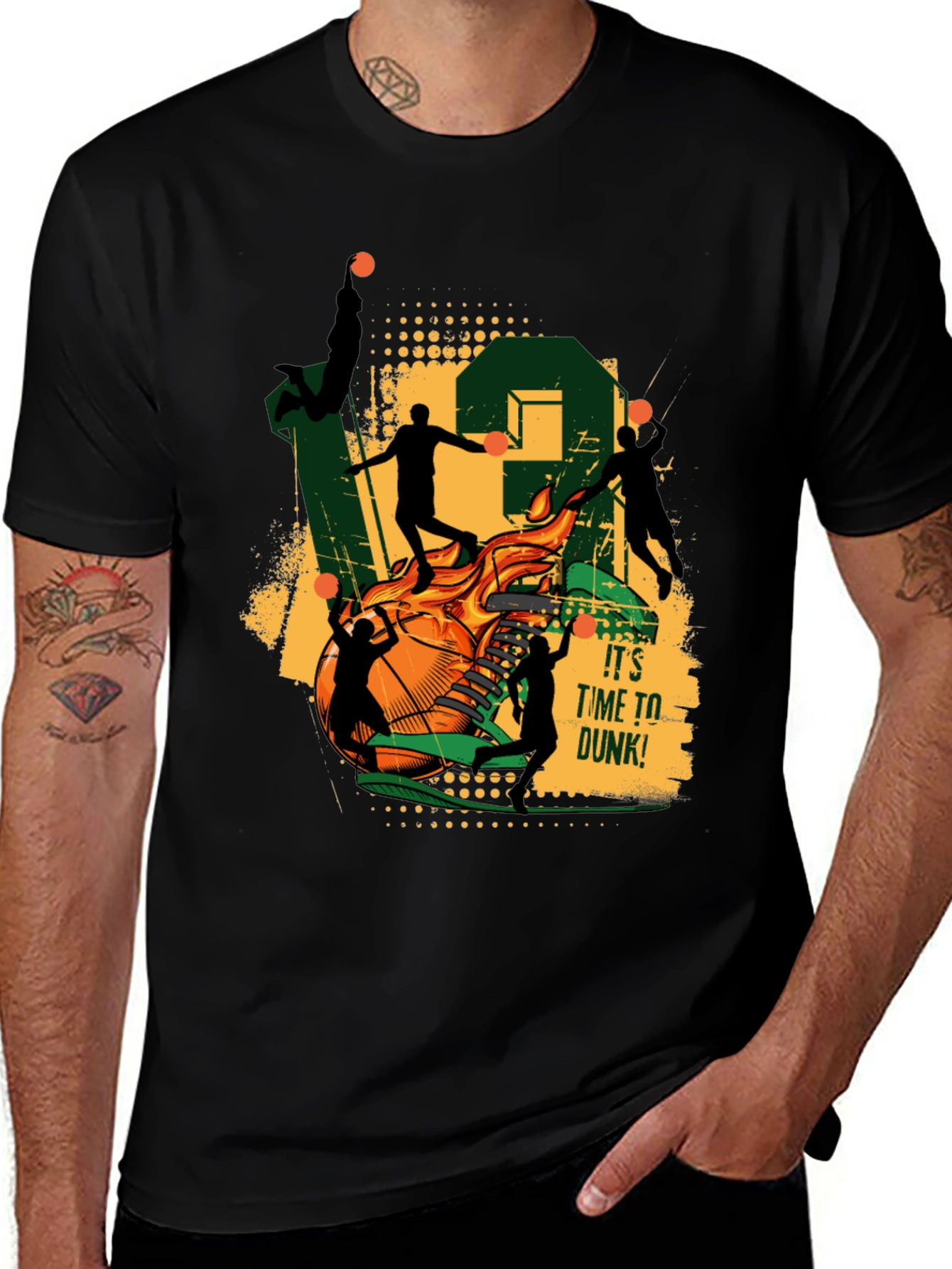 Basketball Dunk Graphic Tee - Black Cotton