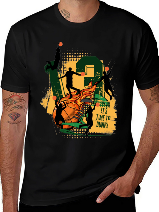 Basketball Dunk Graphic Tee - Black Cotton