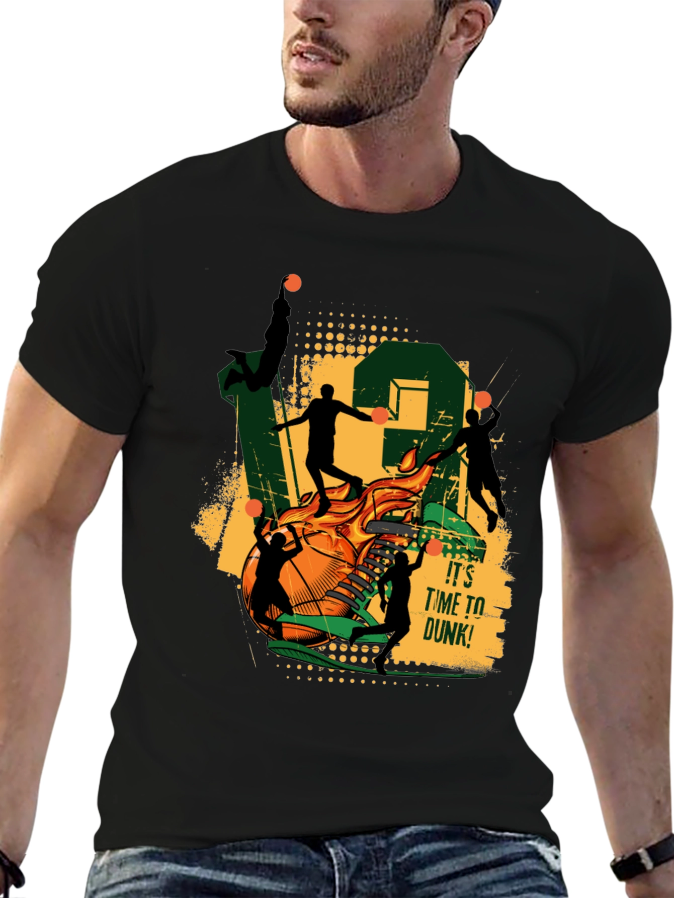 Basketball Dunk Graphic Tee - Black Cotton