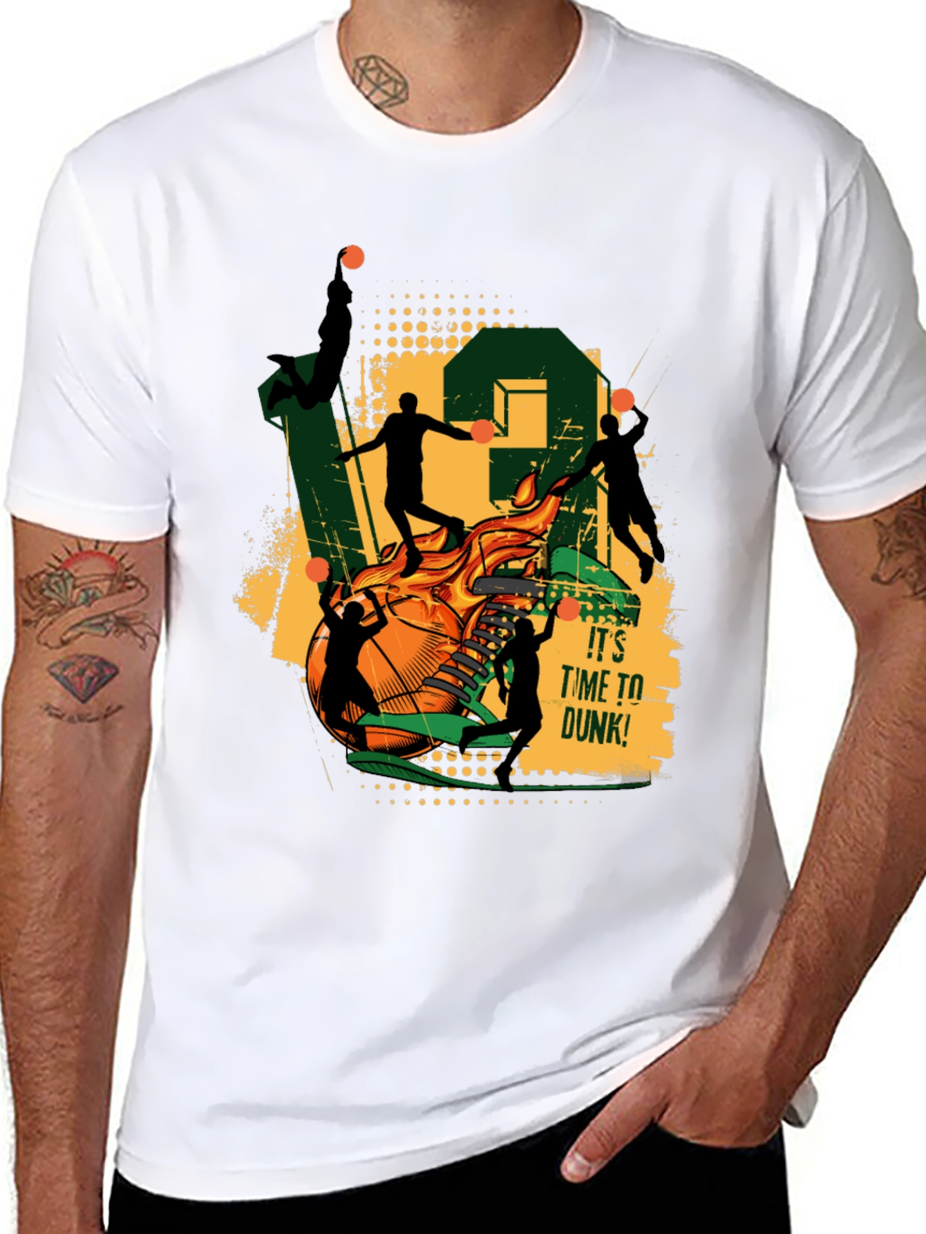Basketball Dunk Graphic Tee - Black Cotton